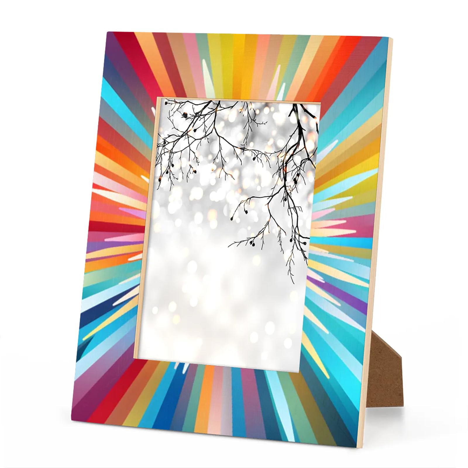 レインボーパーク　フォトフレーム　平成レトロ Amazon.com - Foerrkelg Rainbow Stripe Pattern Picture Frame 4x6
