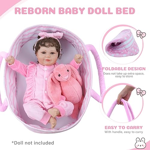 Miniatura 3 de BABESIDE Reborn Baby Dolls Moisés plegable para muñeca de bebé, cama de cuna suave para muñecas con asa para muñecas de 17 a 22 pulgadas (rosa)