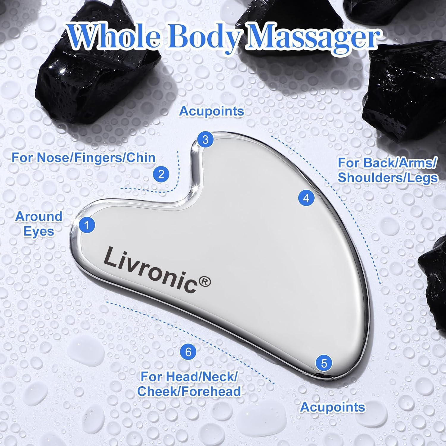 Livronic® Premium Stainless Steel Gua Sha Tool for Face & Body | Metal Facial Massage Tool for Lymphatic Drainage, Skin Tightening, Jawline Sculpting, Anti-Aging, Neck, Eyes & Full Body Muscle Massage 3