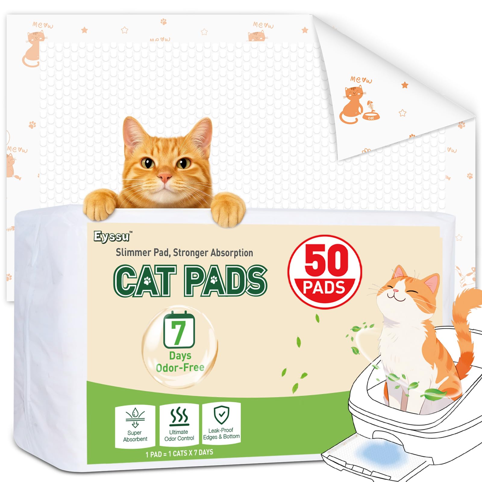 Litter Pads Compatible with Breeze Litter Box System, 50ct Super Absorbent Pee Pads for Cats, Odor Control Cat Pads Refills 16.9 X 11.7 Inch,