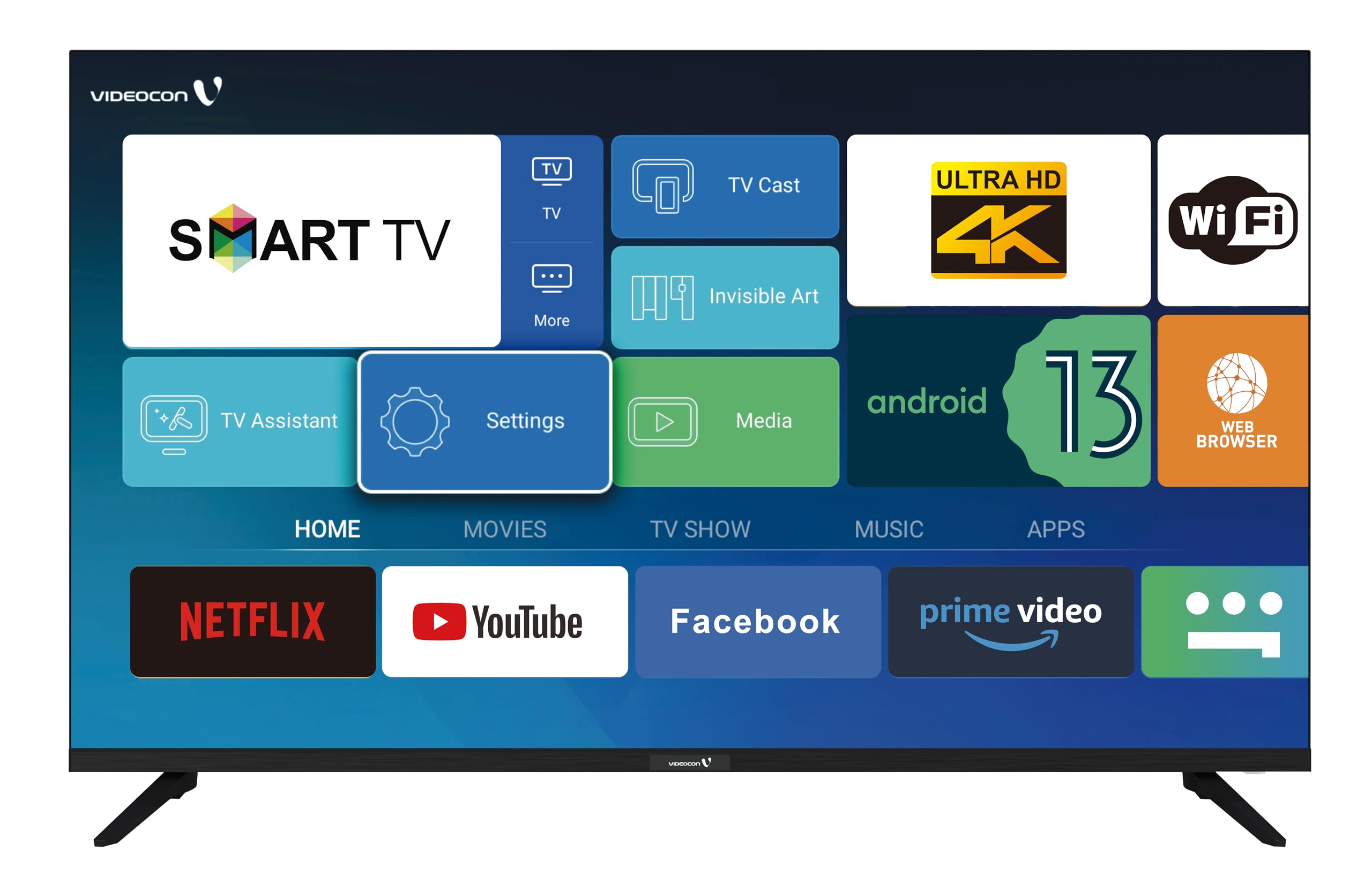 Videocon 40 Inch Edgeless Full HD Android 14 Smart TV Google Play, Netflix, YouTube, Shahid & WiFi- E40EL1100, Black