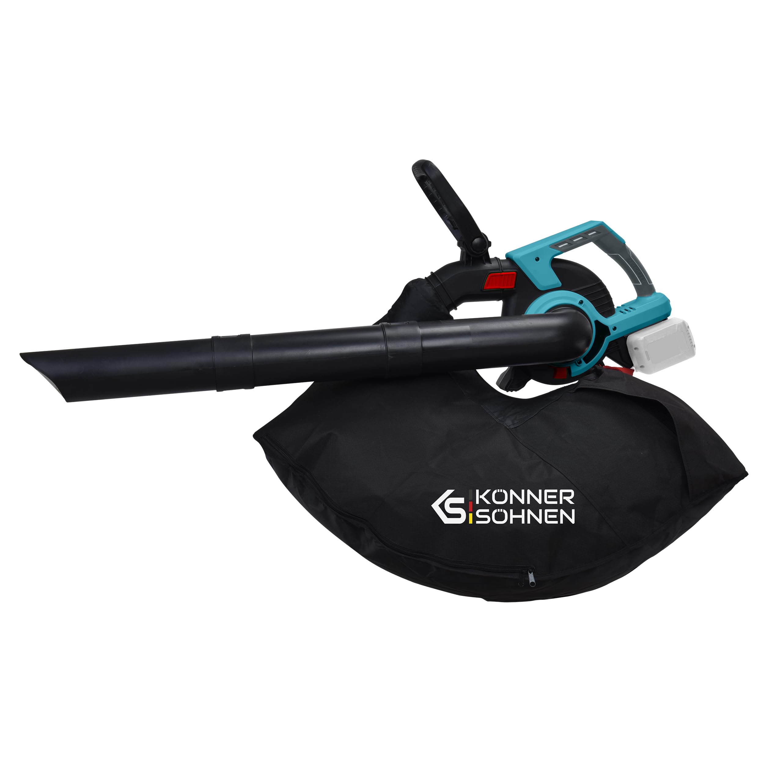 Akku-Gartensauger mit Laubzerkleinerungsfunktion KS LBV-40V, Nennspannung 40 (20+20) V, Leerlaufdrehzahl 1630 U/min, Volumen des Staubsaugerbeutels 45 l, 4 Geschwindigkeiten +Turbomodus