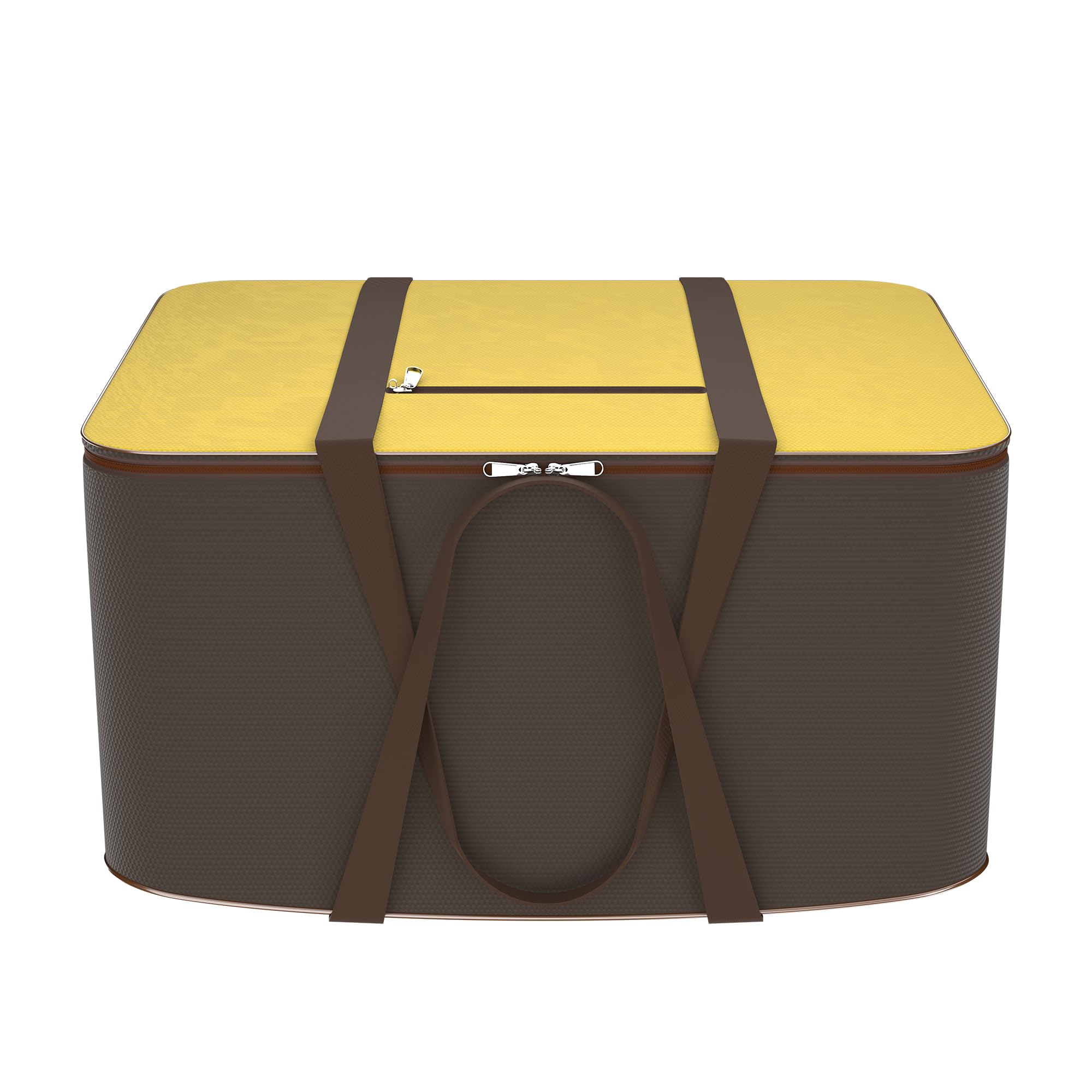Kuber Industries Underbed Storage Bag|Rexine Jumbo Blanket Cover|Lightweight Storage Bag|Foldable Razai Bag|Zipper Storage Bag For Clothes with Handle|Large (Yellow & Brown)-image-17
