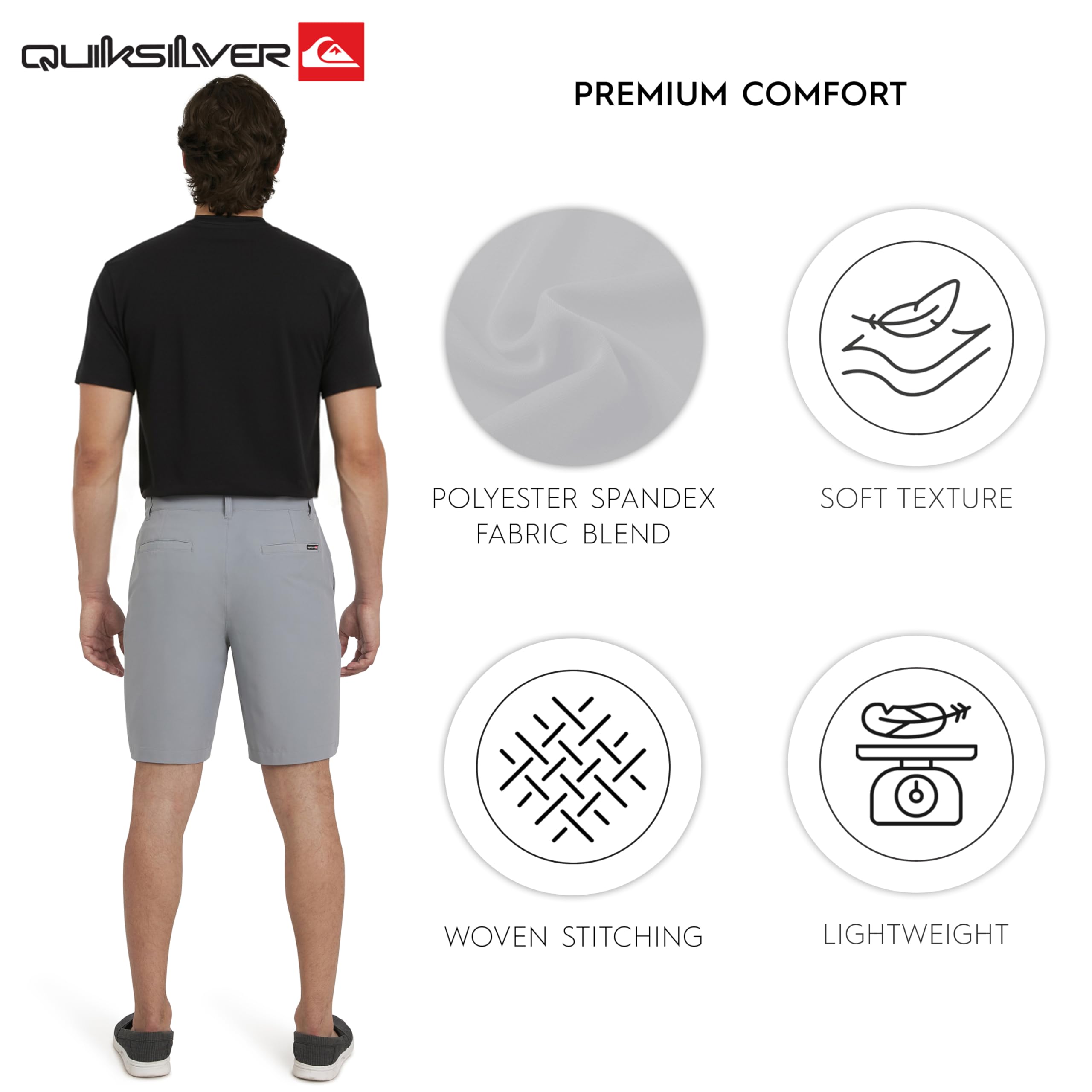Quiksilver Męskie spodenki o regularnym kroju ze stałą talią przyjazne dla wody aktywne hybrydowe, Solidna konstrukcja - przydymiony szary, 54