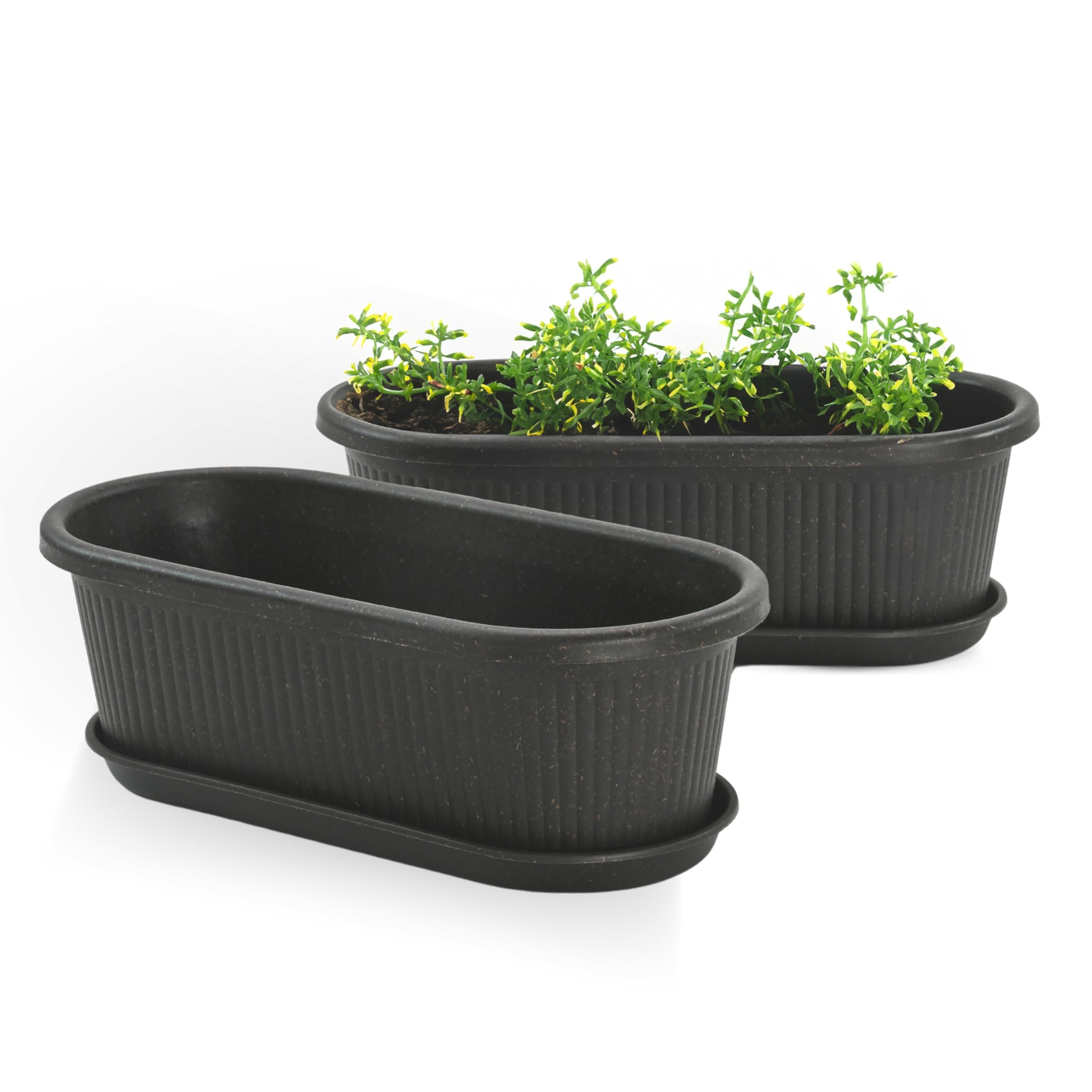 Eha Earth Friendly Regalia 19 Inch Pots and Planters Set of 2 | Bamboo Based, UV Protected | Plant Pots for Indoor & Balcony Window Flower Pots | Charcoal (B0CYNVV6JX) Amazon Price History, Amazon Price Tracker