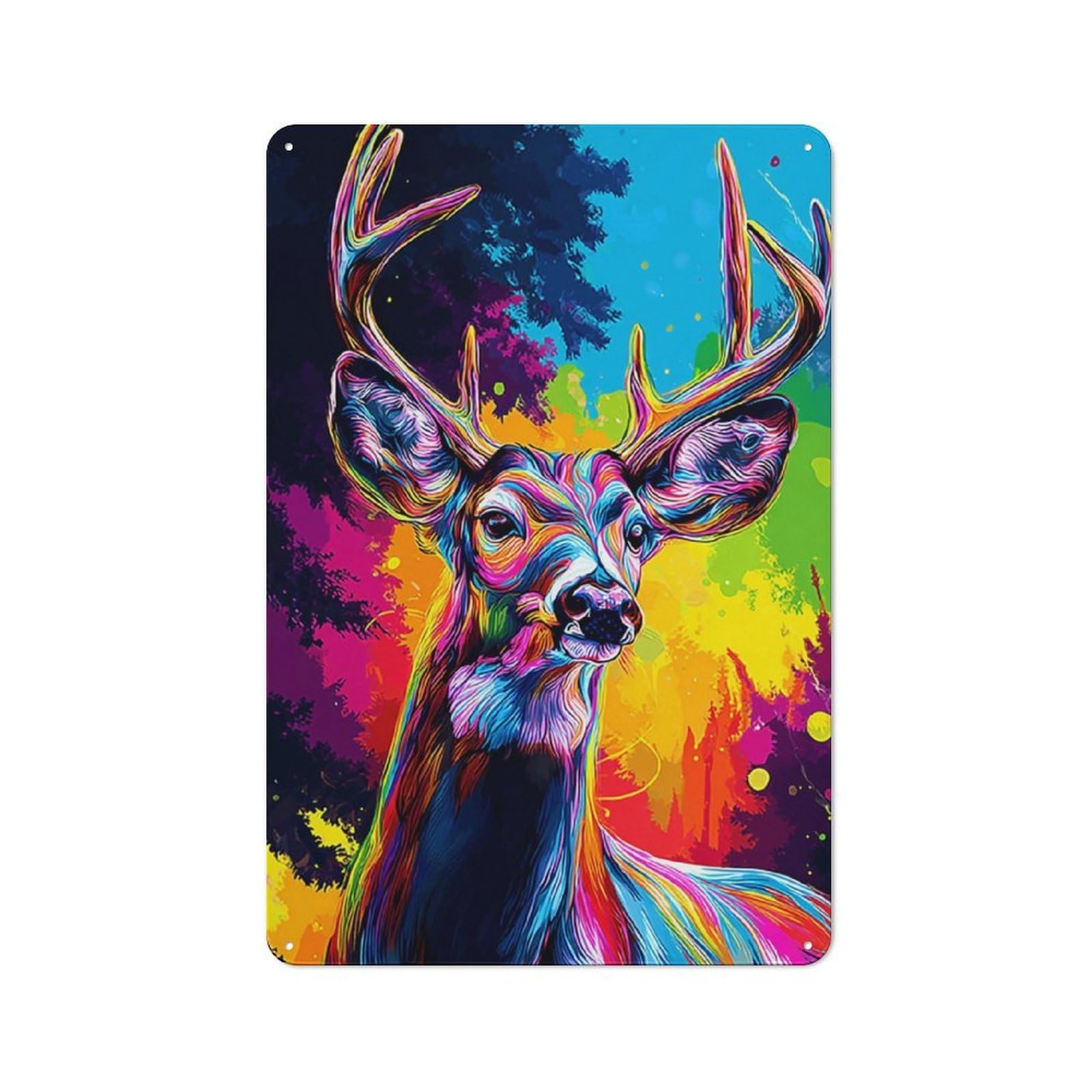 Junmoney Colorful Deer Portrait Artwork -3 Tin Wall Plaque With Design 30X20cm, Farmhouse Rustic Kitchen Decor For Dining Room, Cafe, Entryway Or Family Room