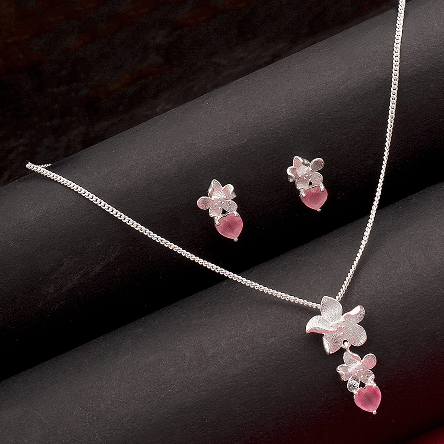 Floral Pendant Set with Paradise Plated Finish