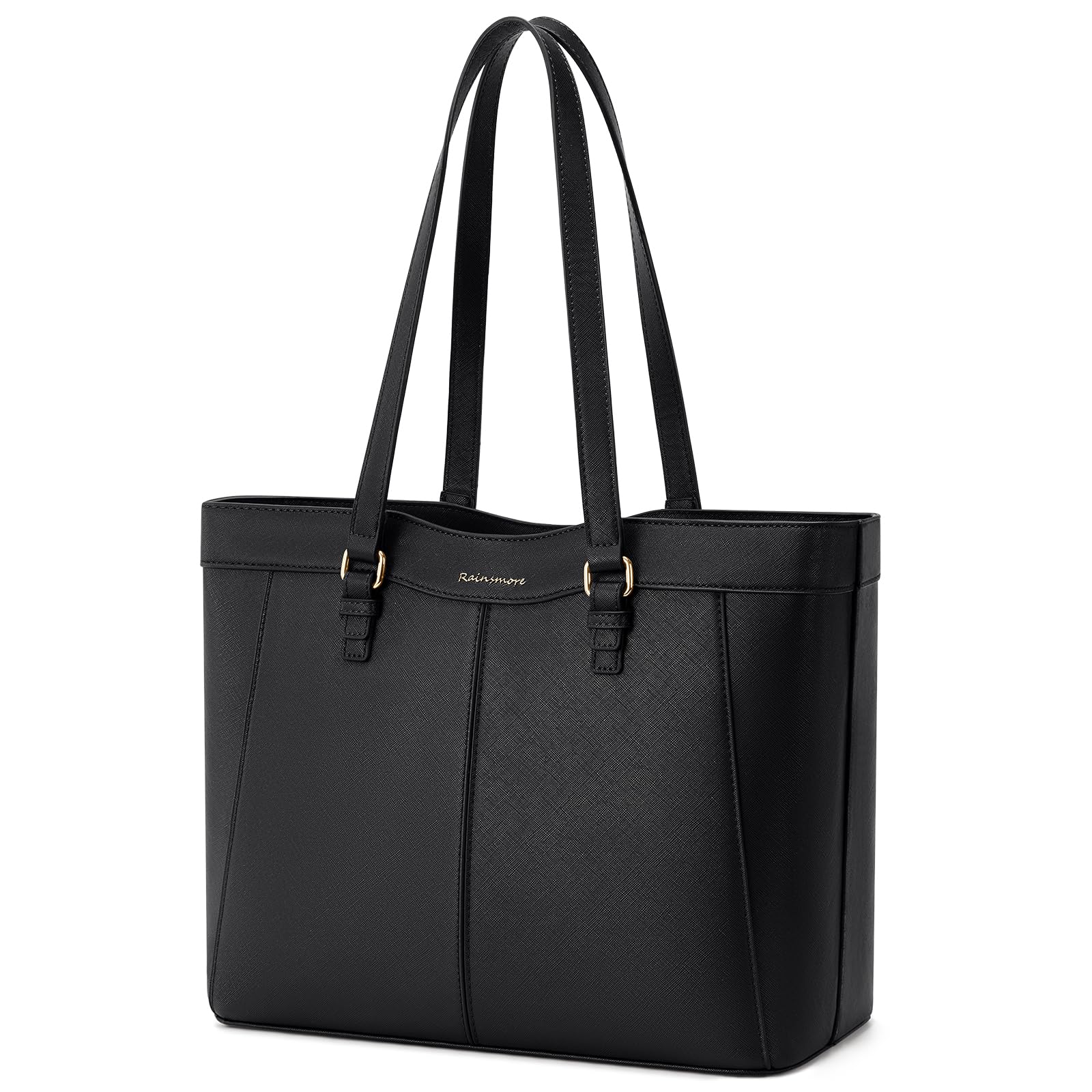 RAINSMORE Handtasche Damen Wasserdichte Shopper Tasche Laptoptasche Damen | 14-Zoll Arbeitstasche Schultertaschen Henkeltasche Tote Bag mit Reißverschluss für Arbeit Schule Einkaufen Business Schwarz