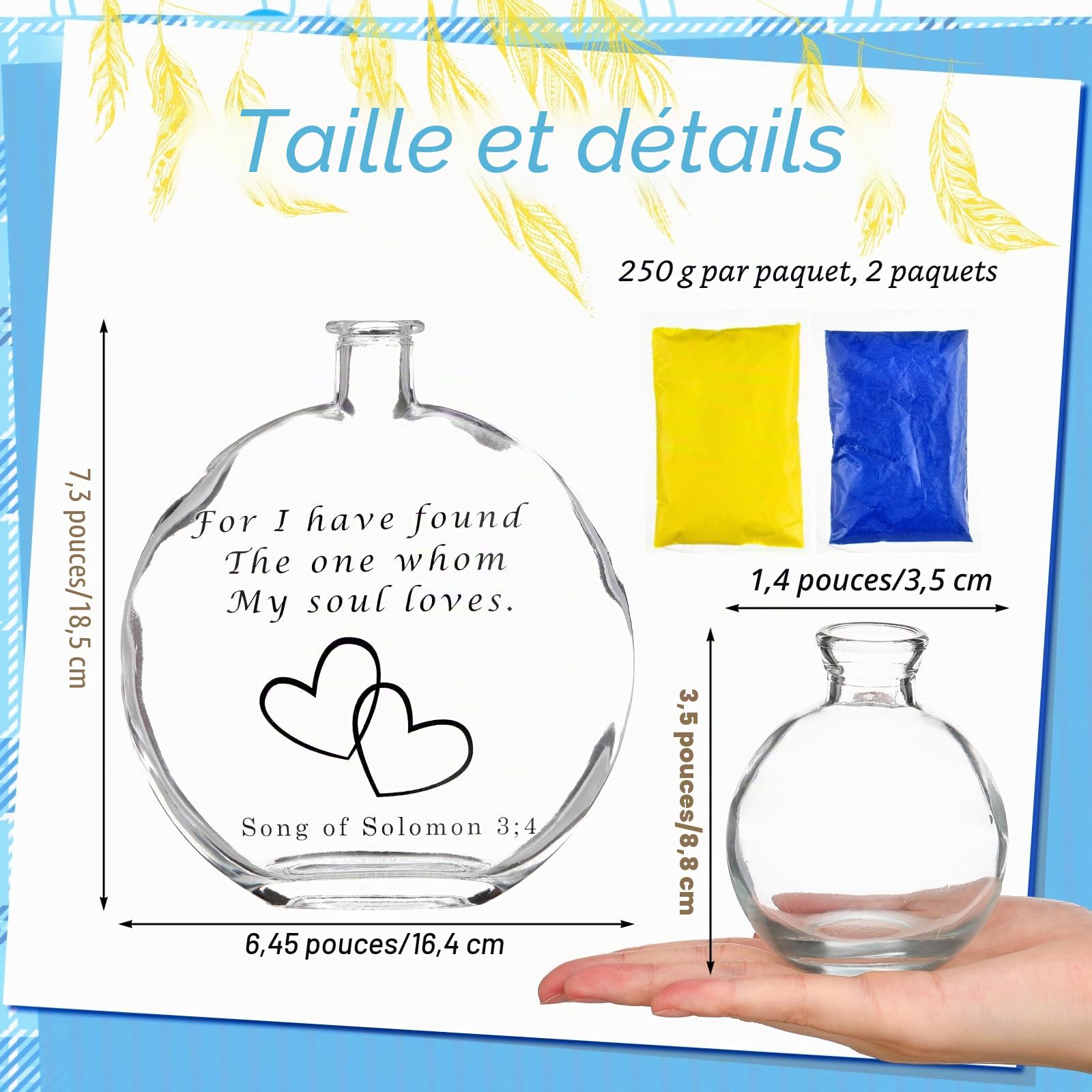 Irenare Kit de sable pour cérémonie de mariage comprenant un vase de cérémonie de sable, du sable, un bouchon en liège pour mariage, fiançailles, anniversaire de mariage, fête de mariage