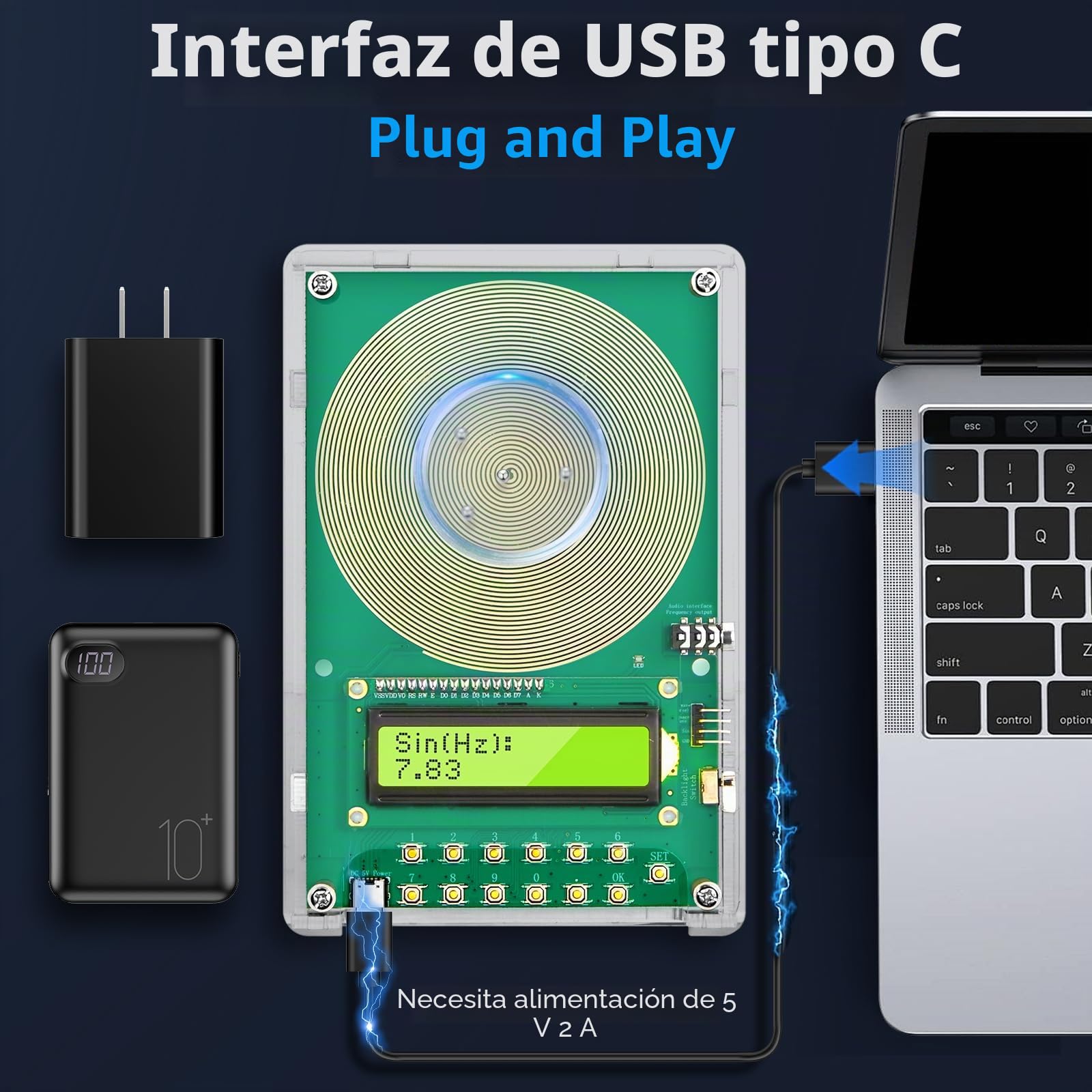 Generador de frecuencia Schumán 7,83 Hz ajustable 0,1 Hz-200 kHz, con pantalla y puerto USB, dispositivo de generador de frecuencia para ayudar a dormir, portátil para casa, oficina, como regalo de