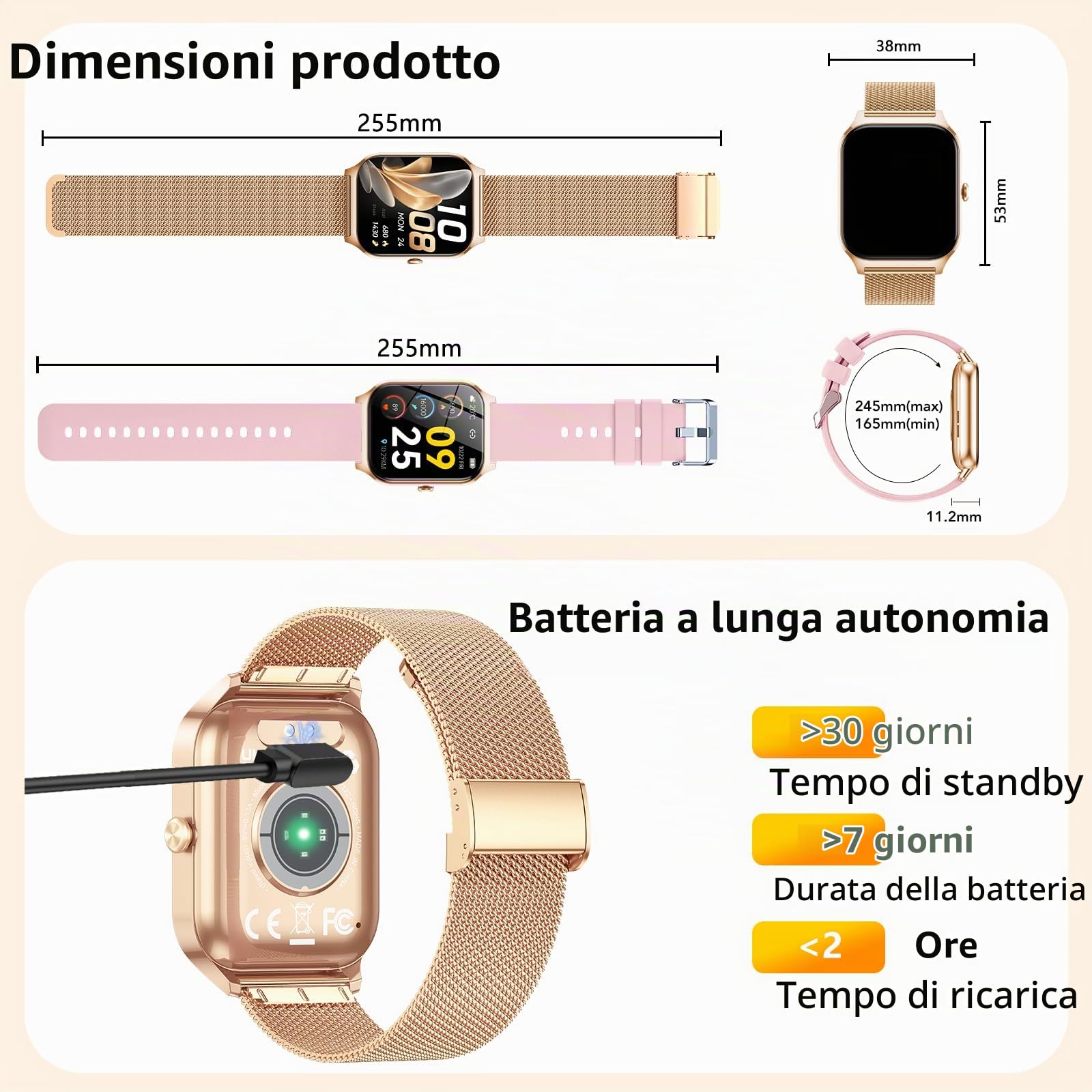 CASCHO Smartwatch Donna,1.85''Orologio Smartwatch Donna con Chiamate/Notifiche WhatsApp,120 Modalità Sportive/Sonno/Cardiofrequenzimetro/SpO2/Contapassi,Smart Watch per Android iOS(Doppio Cinturino)