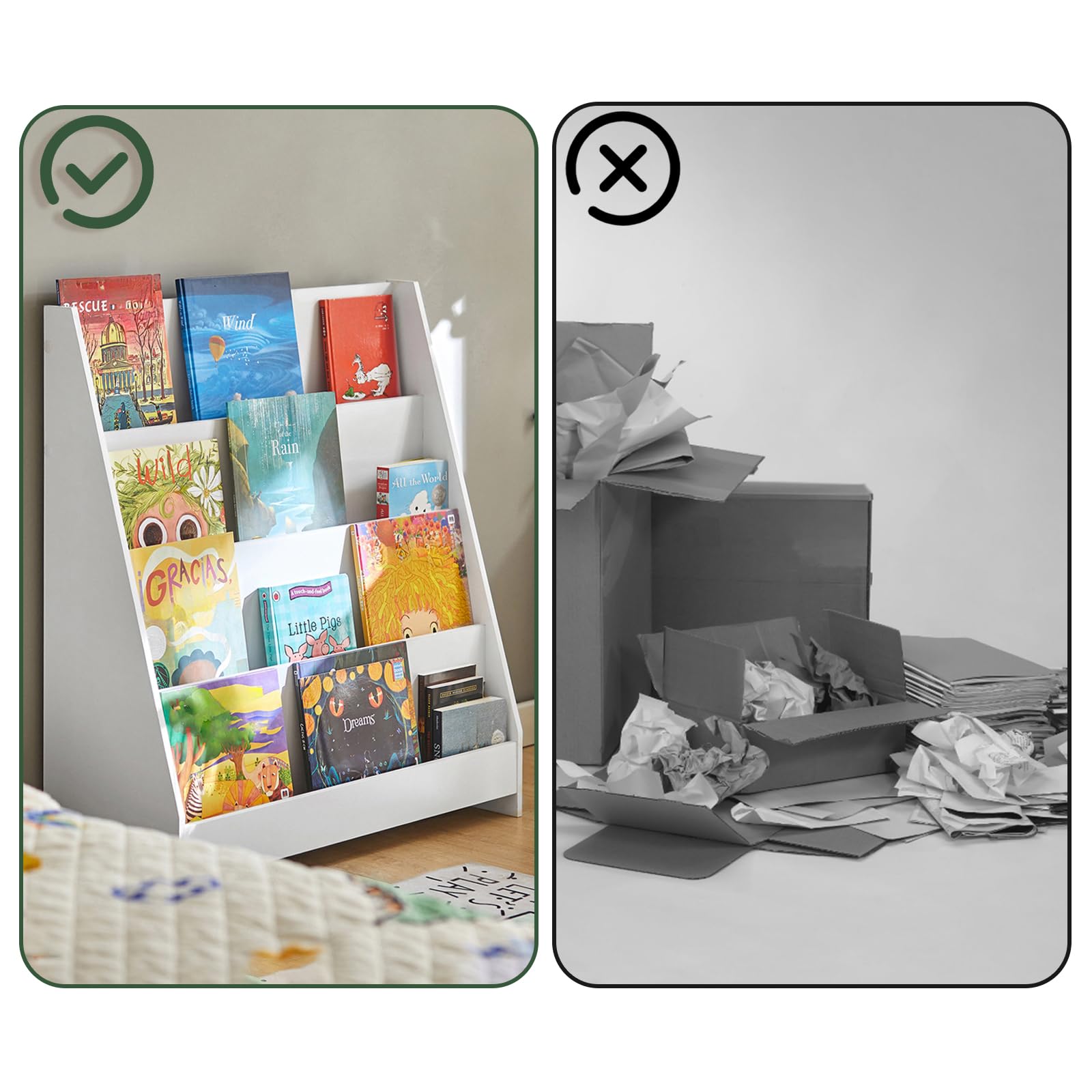 SoBuy Regał Dziecięcy na Książki i Leksaki z 4 Półkami, Półka na Książki dla Niemowląt, Przechowywanie Zabawek, Biała 80x30x88 cm KMB32-W
