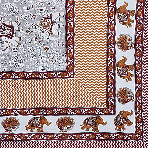Image of Brand Elephant Printed Comfort Sleep 144 TC 100% Cotton King Size Double Bedsheet with 2 Pillow Covers, Coffee