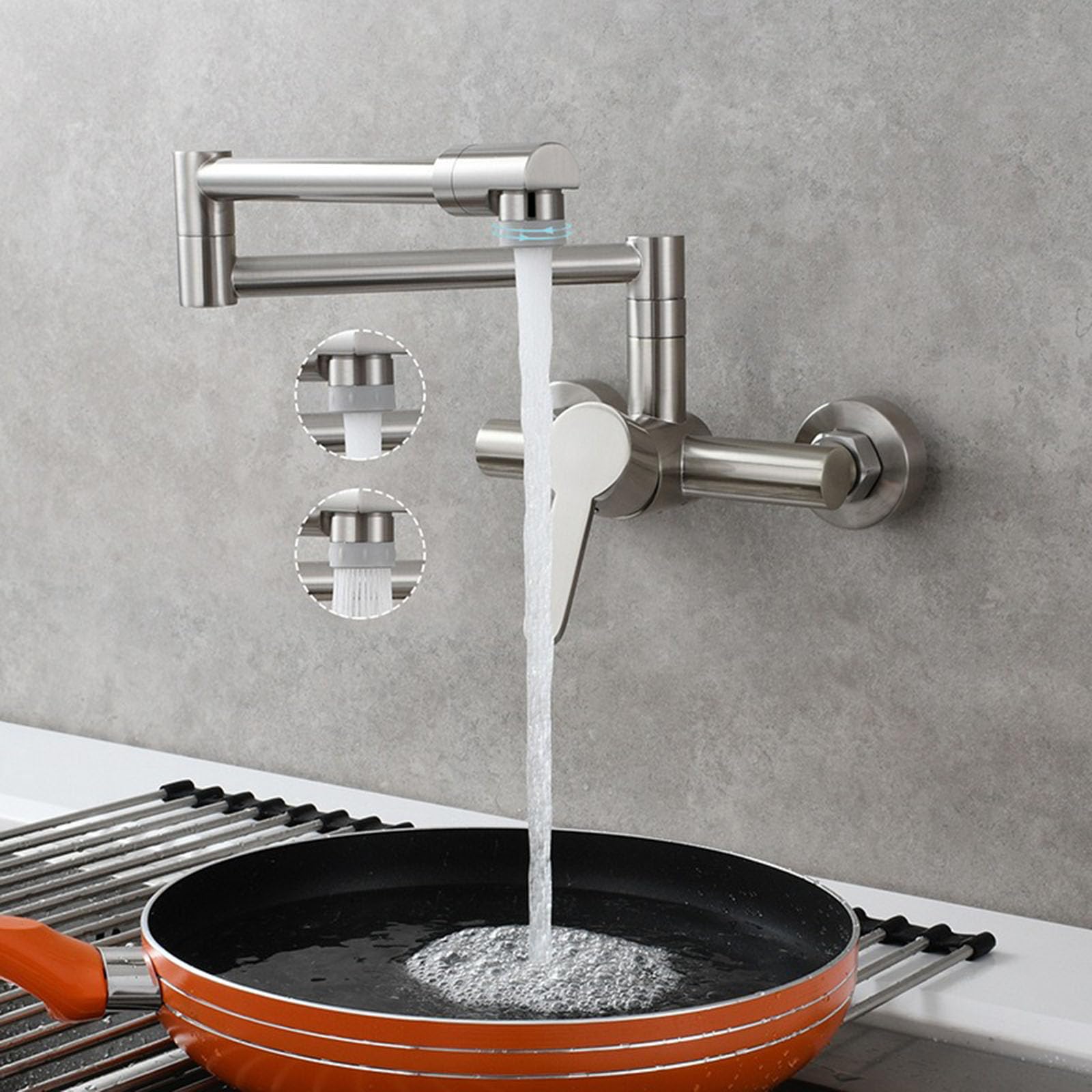 Miscelatore per Cucina a Muro Rubinetto Cucina Pieghevole, Rubinetto Cucina Ottone 2 Modalità Rubinetto Lavello Cucina acqua Calda e Fredda Spazzolato
