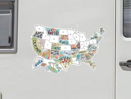 Miniatura 7 de Adhesivo para caravanas con mapa de viaje de Estados Unidos | 50 calcomanías de Estados Unidos | Adhesivos de vinilo visitados por Estados Unidos
