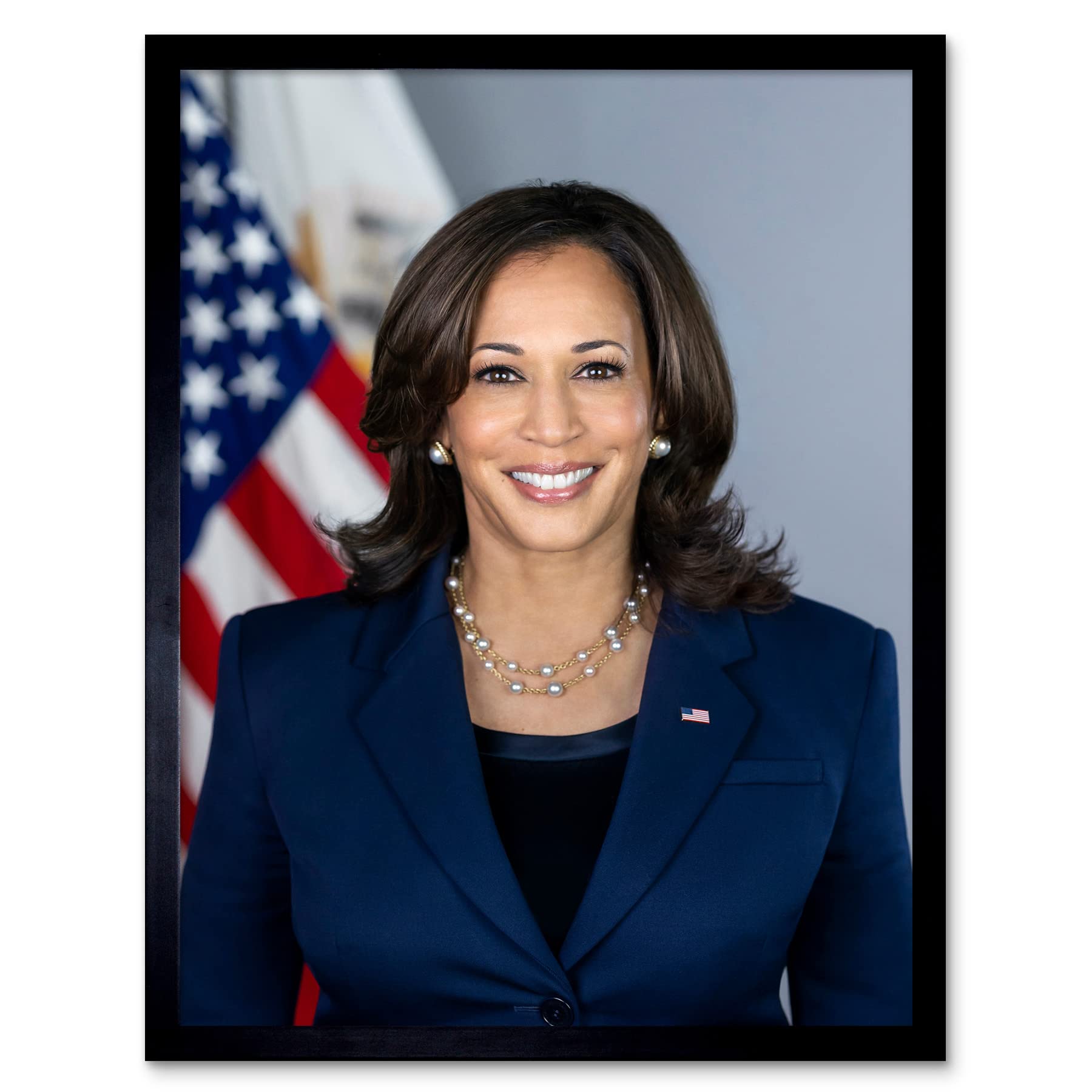 Artery8 Framed Art Print - Kamala Harris - Blue - W12" x H16"
