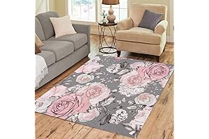 Area Rug Pink and Grey Watercolor Floral Design for Living Room (3' x 5')
