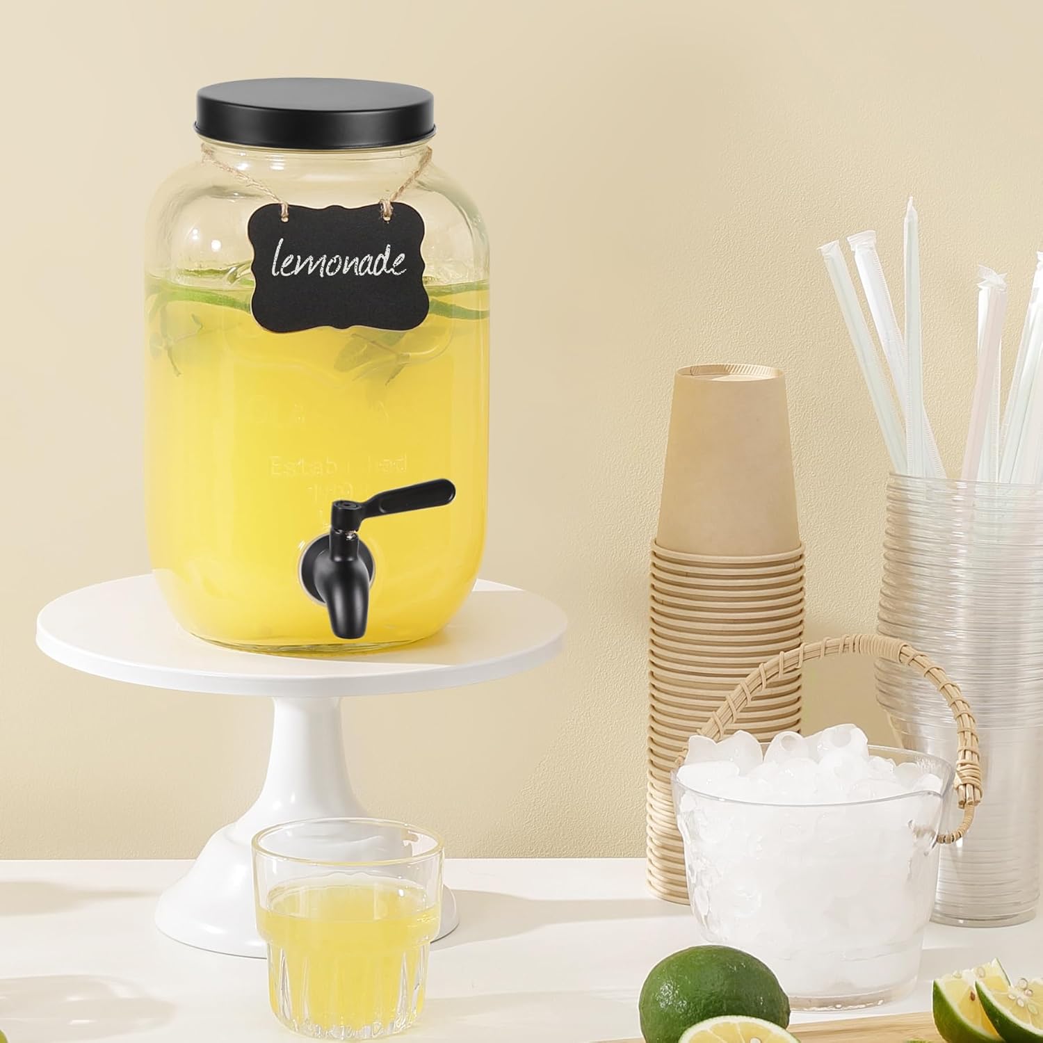 1 Gallon Drink Dispenser with Spigot 18/8 Stainless Steel – Airtight & Leakproof Glass Sun Tea Jar with Anti-Rust Lids, Beverage Dispenser for Parties (Black) - Image 3