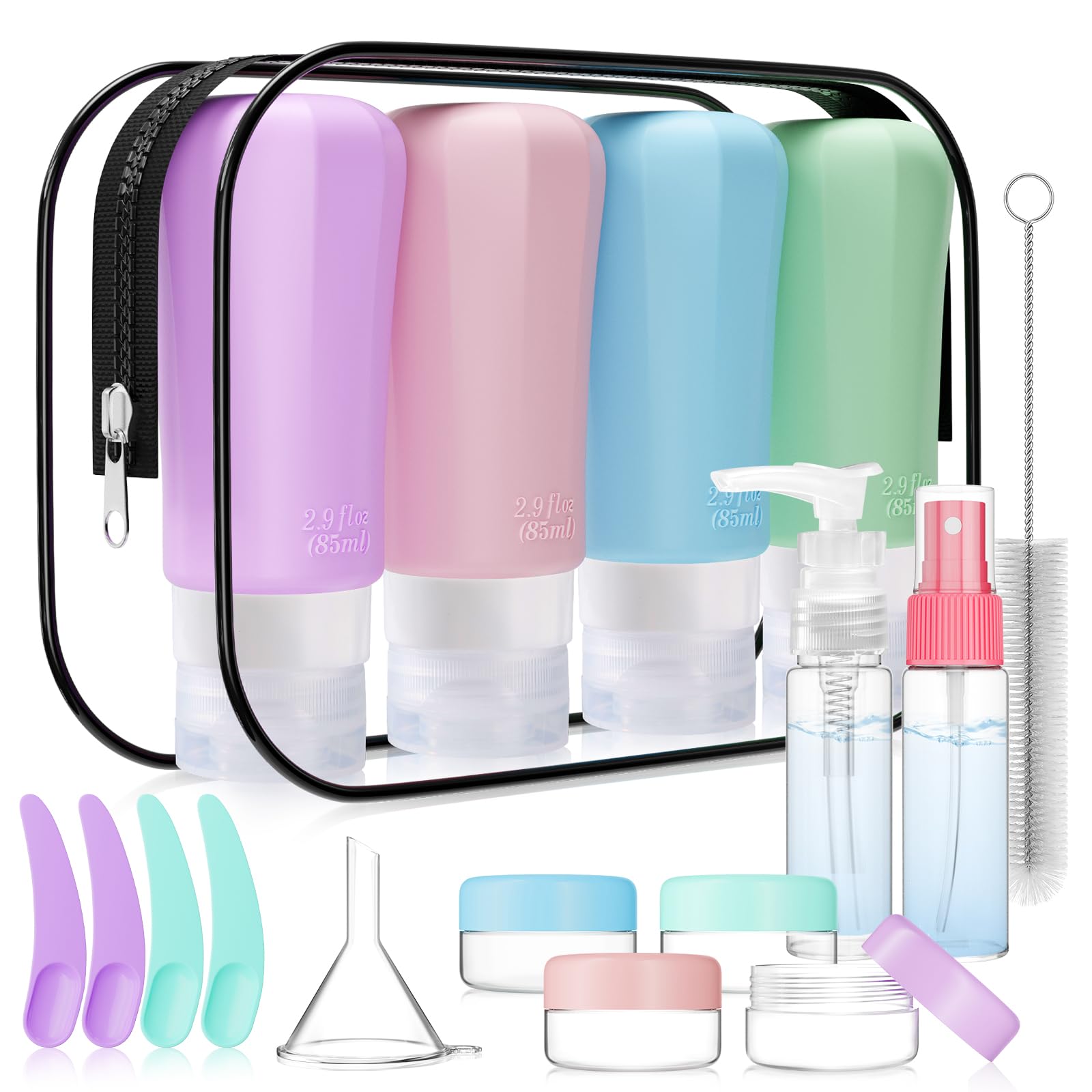 18 Pcs Silicone Bottles Set, Leak-Proof Travel Size Toiletries, TSA Approved Travel Bottles for Toiletries, Portable Travel Toiletries Containers for Women (Pink-Green)