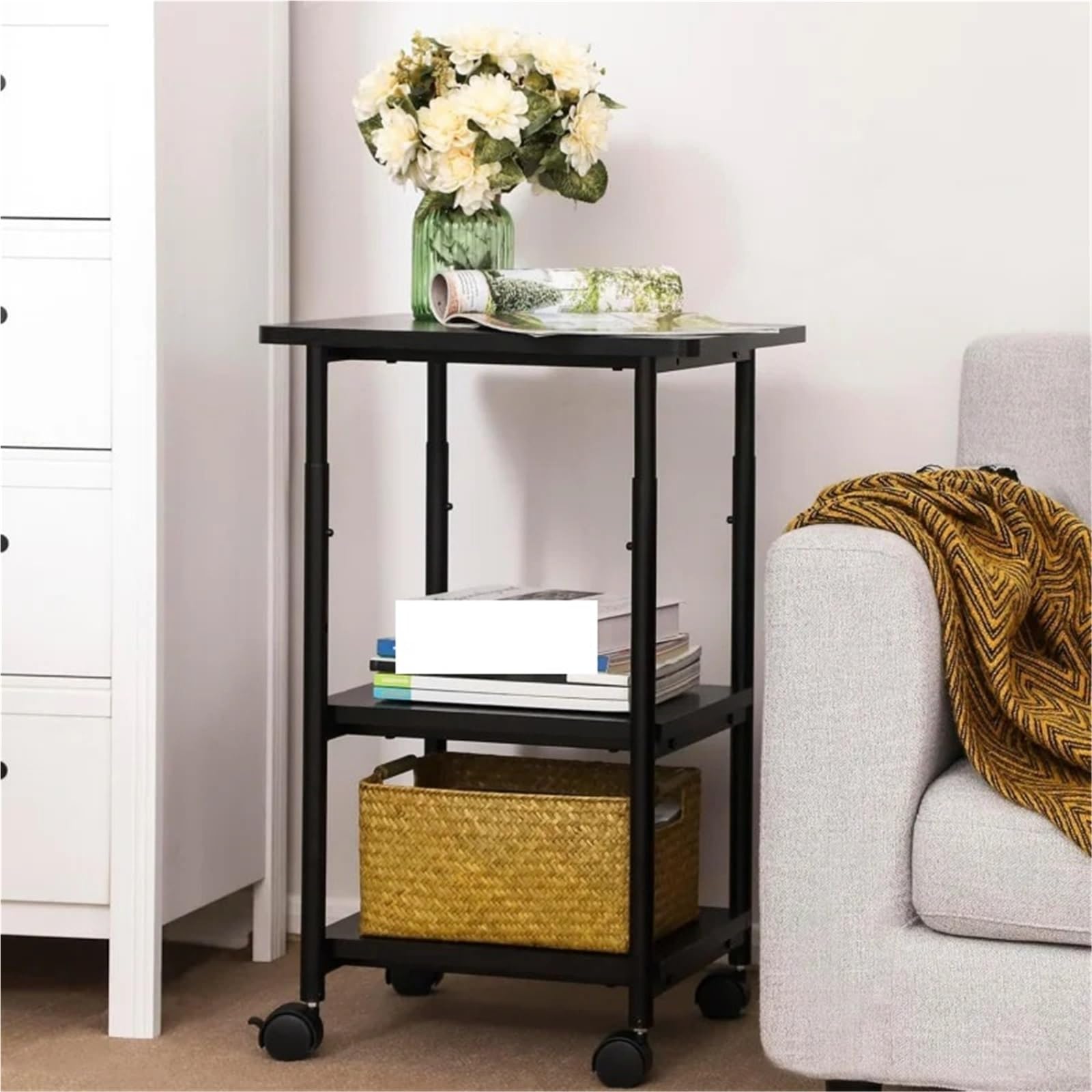 Mesa Auxiliar con Ruedas Mesa De Cama con Ruedas con Ruedas Y Almacenamiento De Mesa Ajustable for Oficina Y Hogar Mesa De Cama con Ruedas para Dormitorio