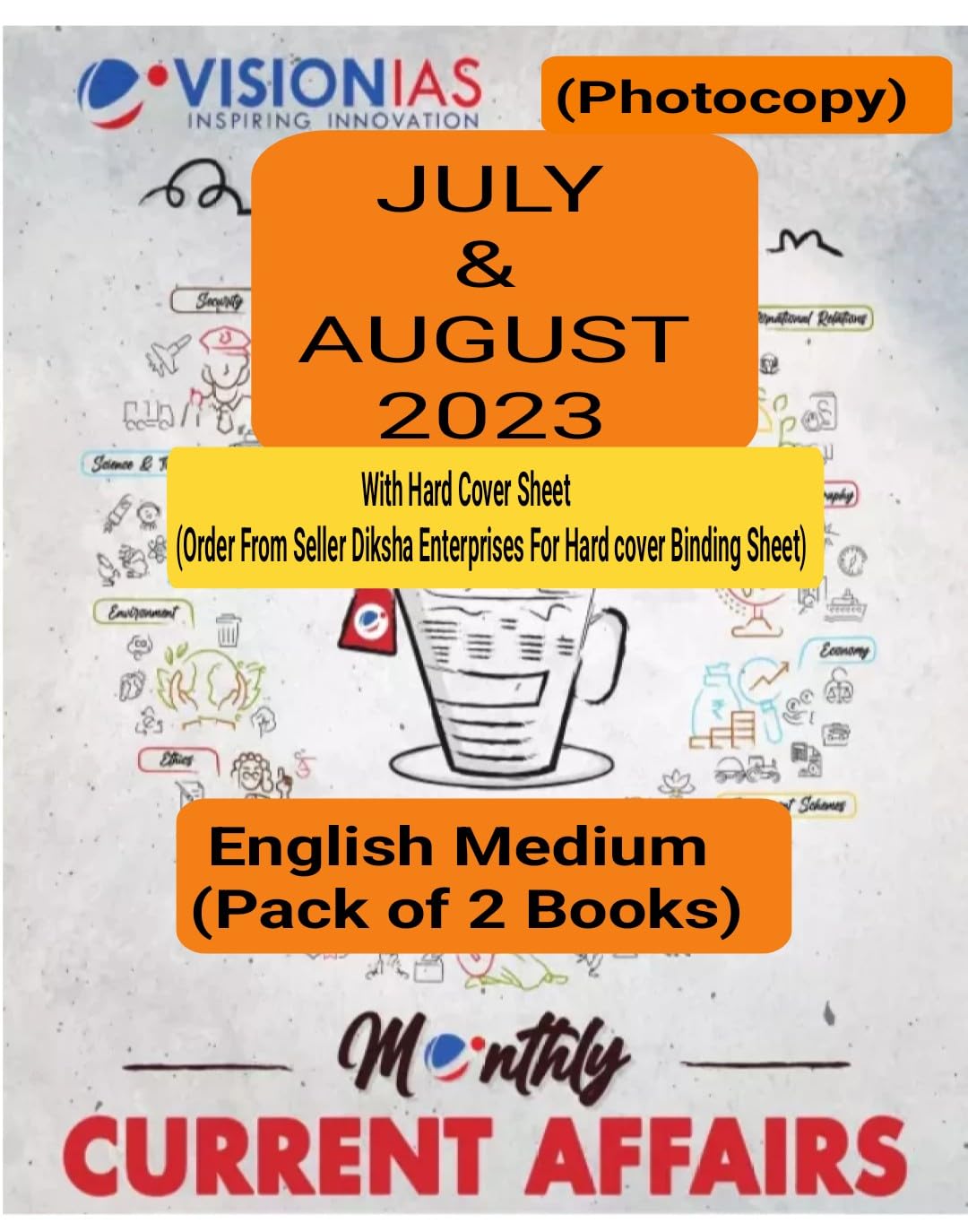 Vision IAS Current Affairs July & August English Medium Photocopy With Hard Cover Sheet