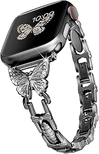 Wipalor Compatible with Apple Watch Band 42mm 44mm, Lightweight for Women, Easy Adjustable Bracelet, Bling Shiny Diamond on Butterfly, Jewelry Metal Strap for iWatch Series 6 5 4 3 2 1 SE(Black)