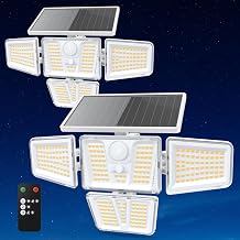 Solar Flood Lights,White Motion Sensor Outdoor Lights 3600LM