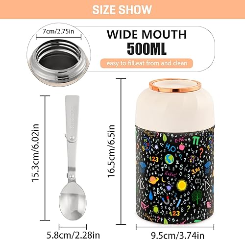 Miniatura 3 de MCHIVER Scientific Icons Formulas Food Jar with Spoon Stainless Steel Vacuum Insulated Food Container 17 oz Food Thermos for Hot Food