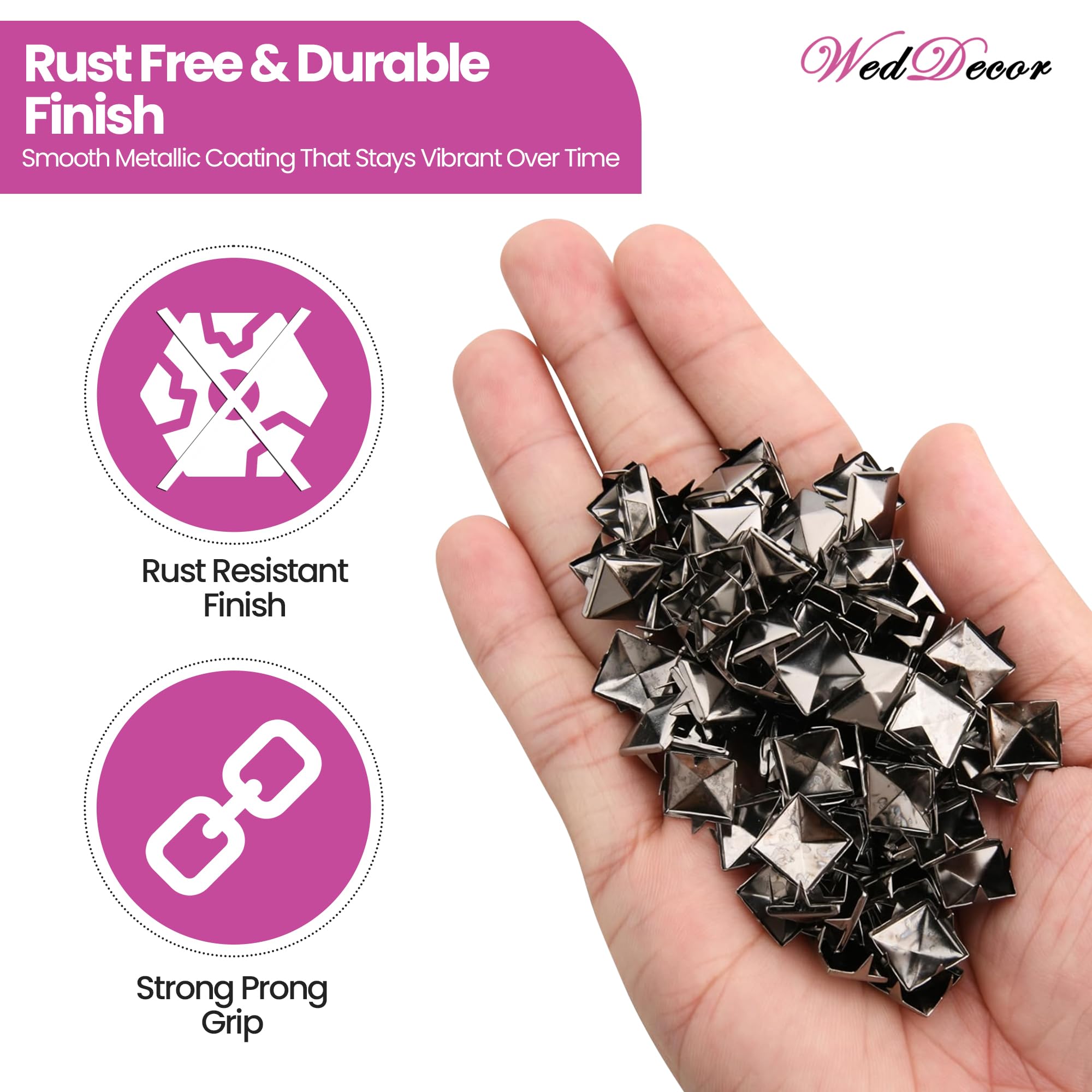 WedDecor Kit de pernos piramidales de 12 mm con juego de troqueles de 2 partes, 400 piezas de tachuelas de metal piramidales para manualidades, bolsos, vaqueros, chaquetas, máquina verde compatible