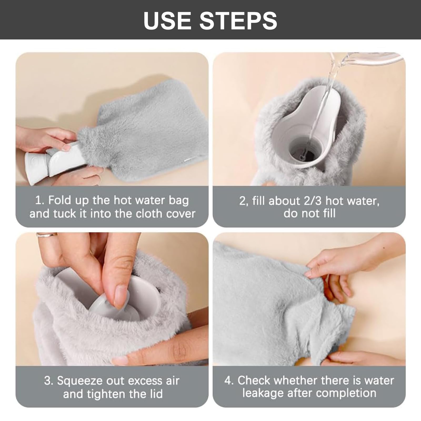 Botella de agua caliente con funda suave, 1 L, a prueba de fugas, a prueba de fugas y probada, calor a largo plazo, alivio rápido del dolor, gran regalo para mujeres, hombres y niños