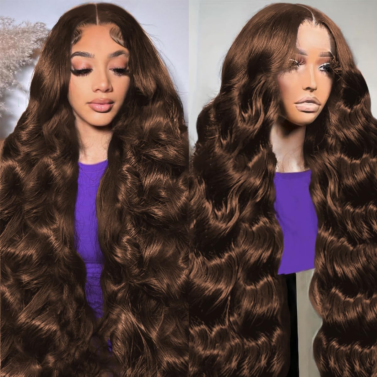 30 Inch Chocolate Brown Lace Front Wig Human Hair 210% Density Human Hair Wigs 13×6 Hd Body Wave Lace Front Wigs Human Hair for Women Brown Wig Pre Plucked Colored Frontal Wigs Human hair