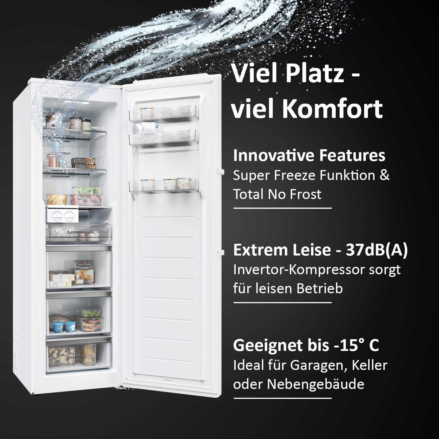 Haier Gefrierschrank mit Abtauautomatik und Eiswürfelbereiter I Instaswitch H4F306WDH1 I Total No Frost Tiefkühlschrank, 301 L Kapazität I Eisschrank auch als Kühlschrank nutzbar I Freezer mit Wi-Fi