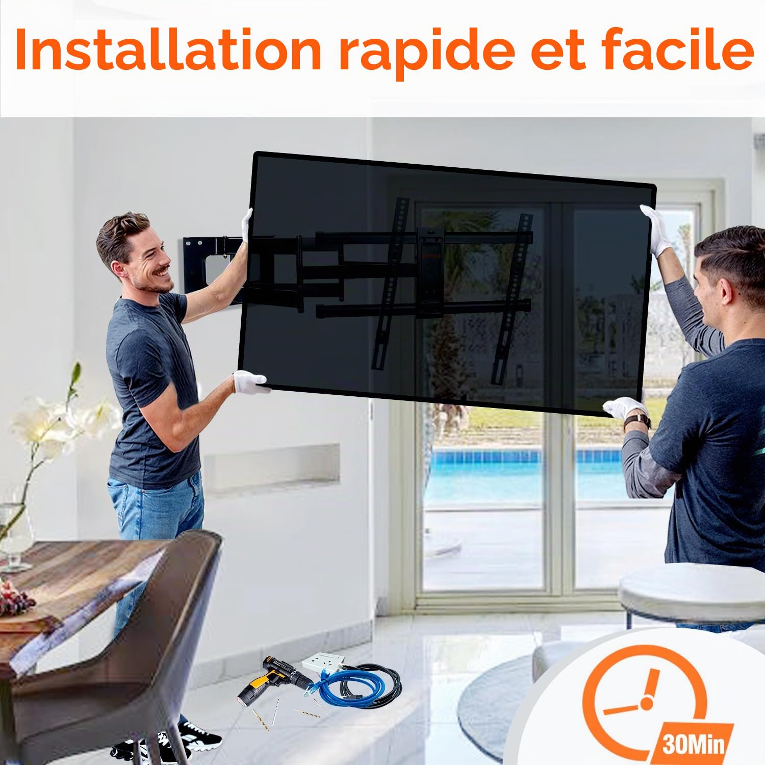 Support Mural TV pour Télévision Plat et Incurvé 50-90 Pouces