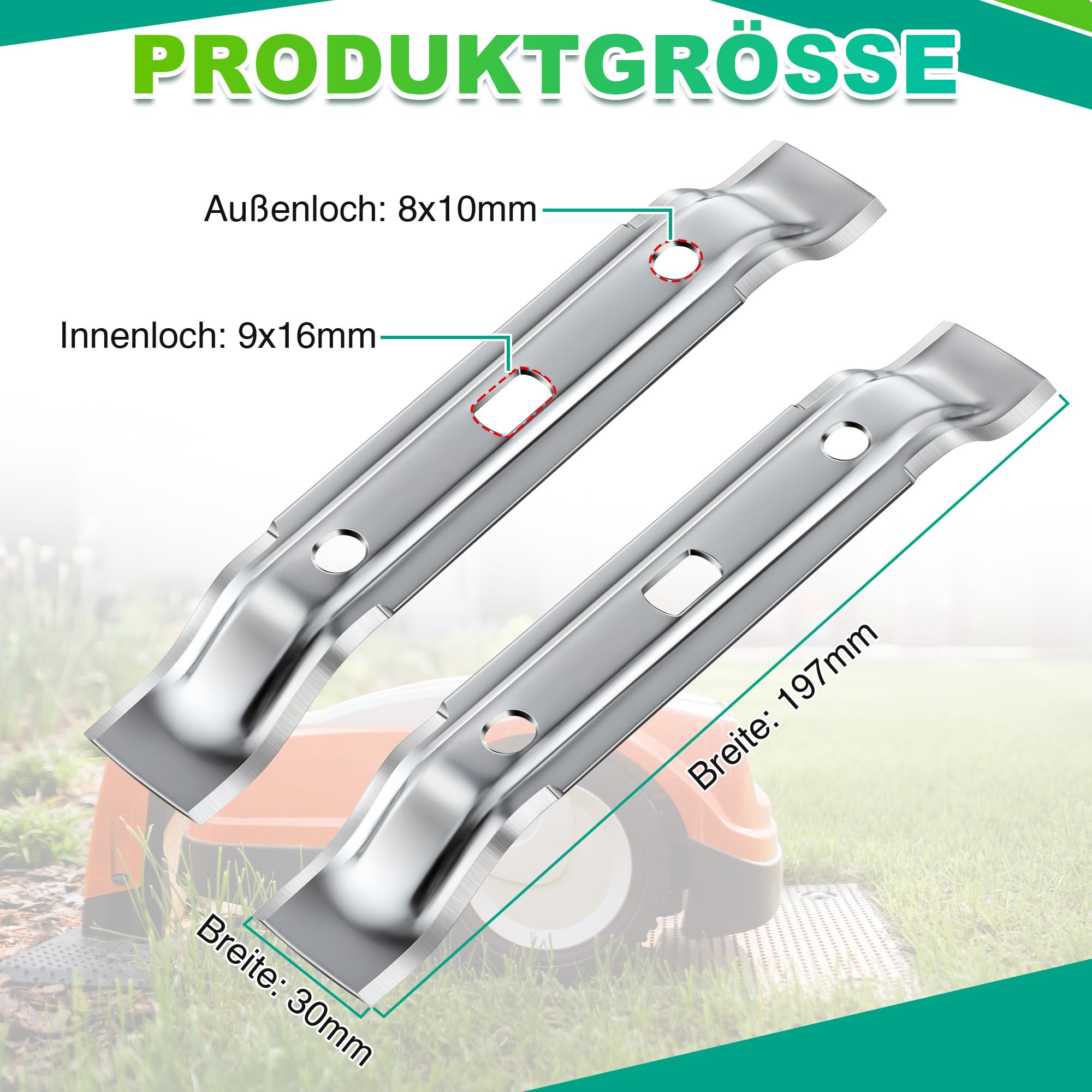 Enhon 2 Lame per Robot Tosaerba Compatibili con iMOW RMI 422, 422P, 422PC – Lame di Ricambio per Viking MI 422 – Lame Tosaerba in Acciaio Inossidabile 420, 197 mm, Argento