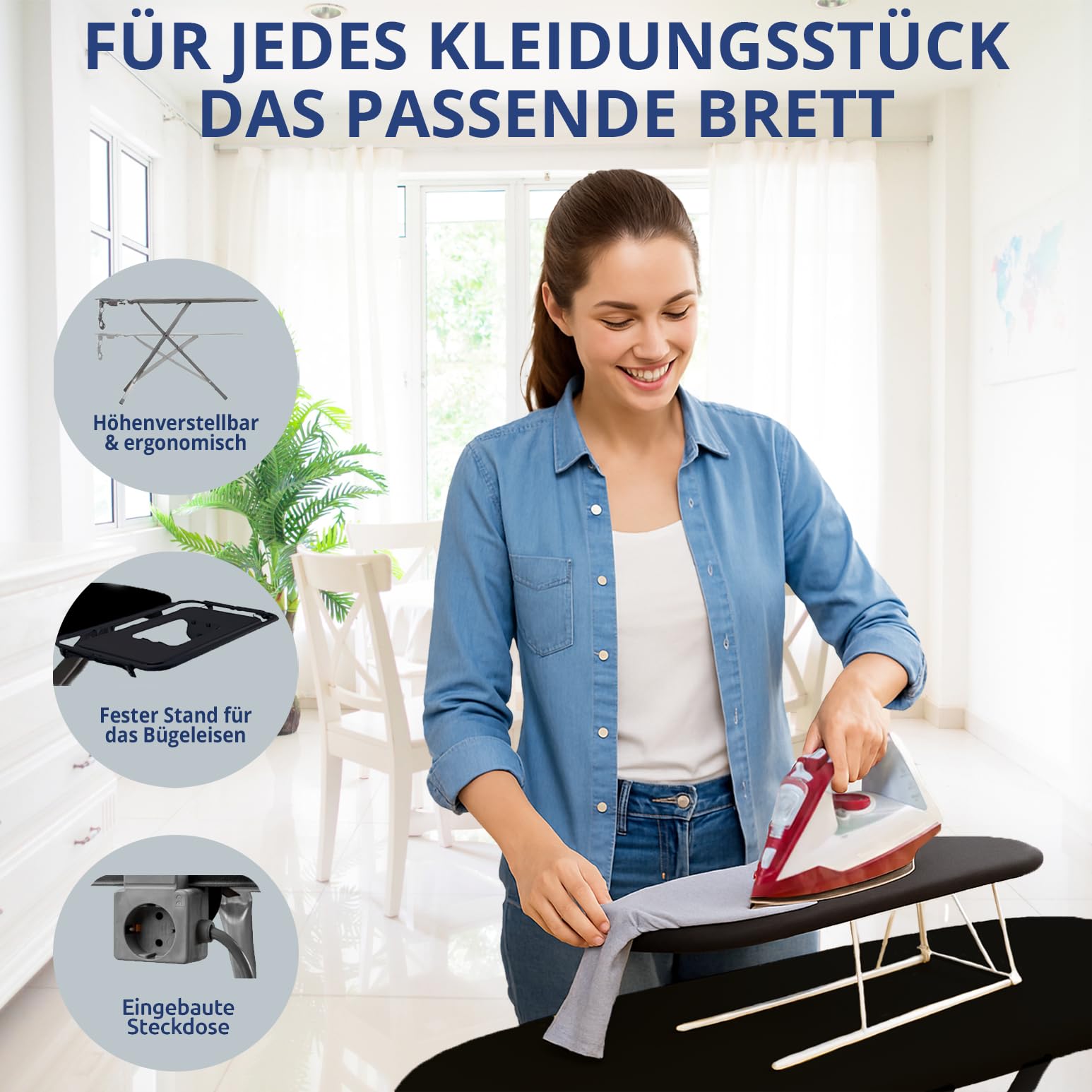 NUR FÜR Kurze Zeit! STAHLMANN ® großes Bügelbrett [120x38 Bügelfläche] mit Kleidungsplatte – robuster Bügeltisch – extra stabiles Bügelbrett [Made IN EU] – Tischbügelbrett