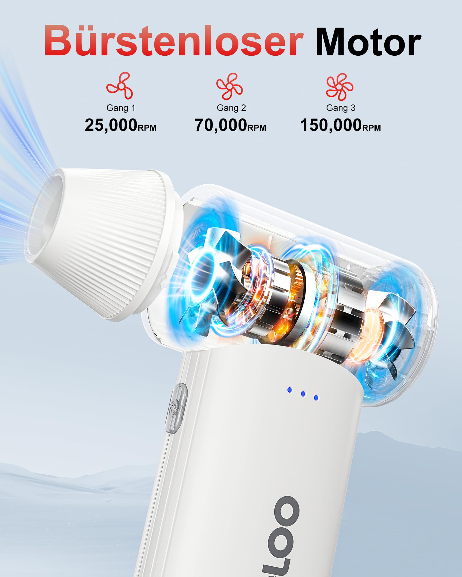 GOOLOO F3 Elektrisches Staubgebläse 150000 U/min 3-Gang einstellbarer Compressed Air Duster Akku