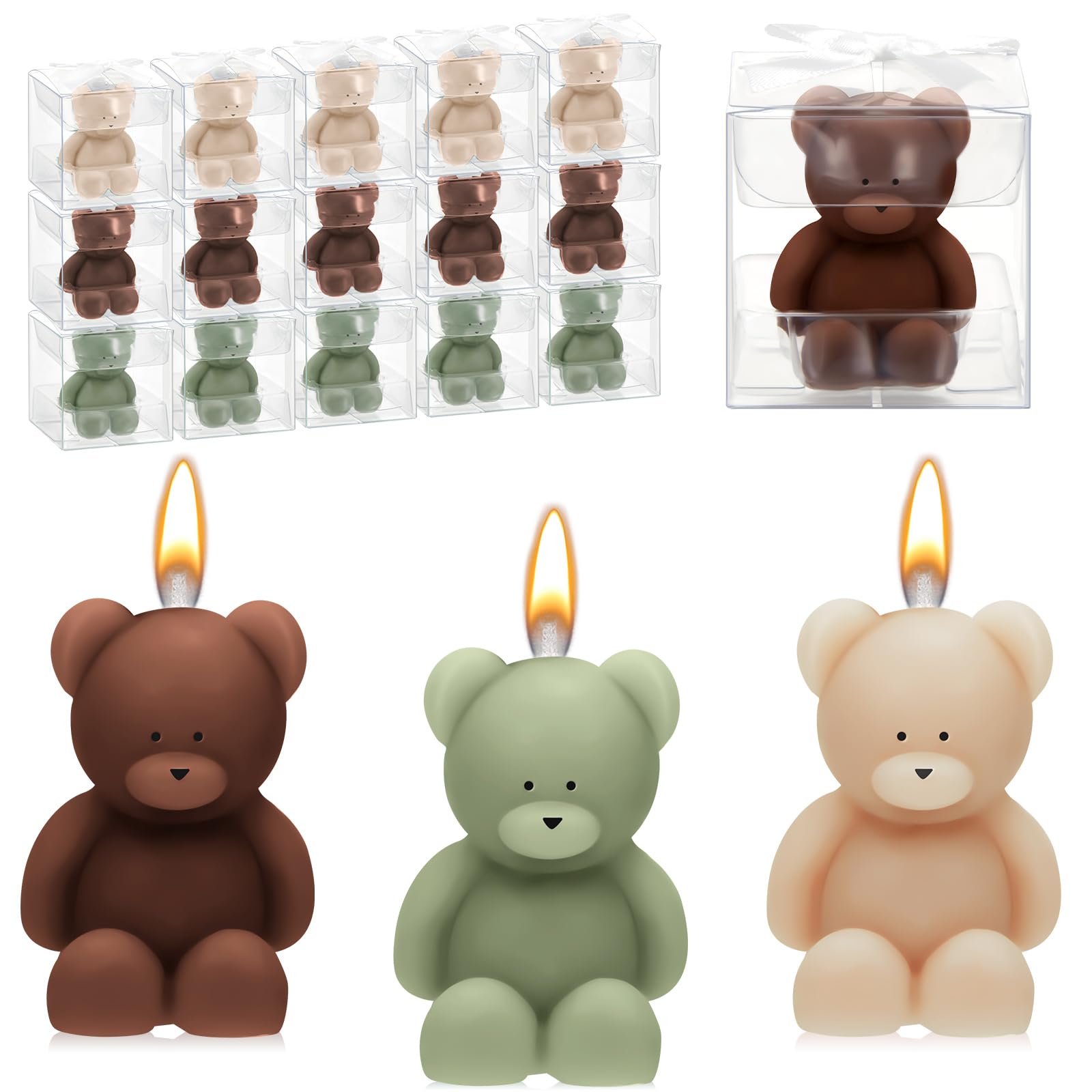 50 velas de oso para baby shower, recuerdos de oso para baby shower, recuerdos de fiesta de oso para invitados, velas de baby shower a granel para regalos, decoraciones de fiesta de oso (marrón