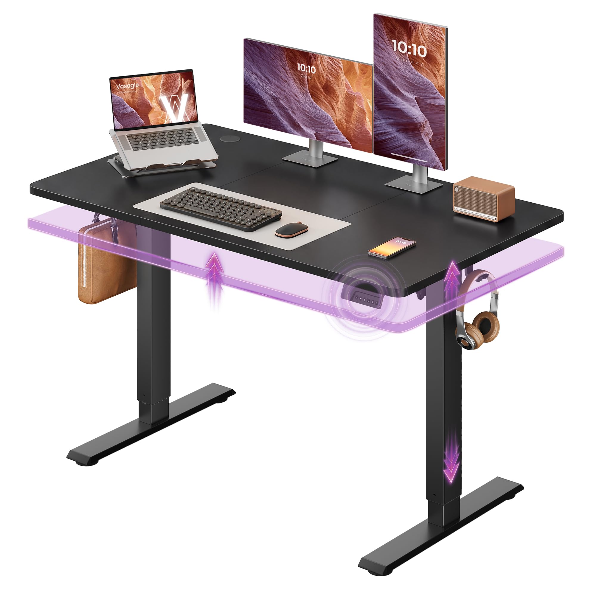 VASAGLE Standing Desk, 48x24 Inch Electric Adjustable Desk, 30-Min Assembly Black 48 X 24 Inch