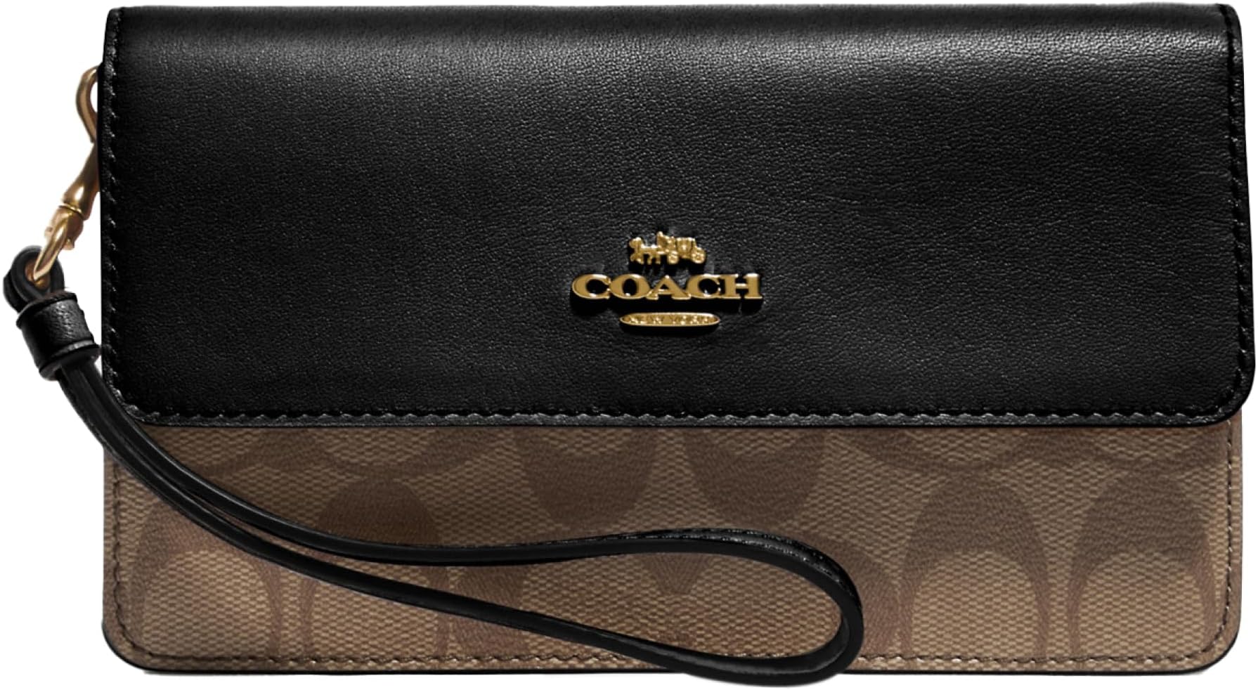 Coach Women's Signature Foldover Wristlet, Khaki, Black, One size