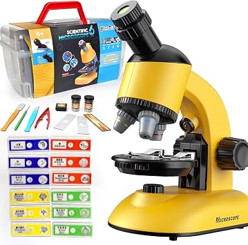 Microscope Kit for Kids - LED 40X-1200X Magnification Science Toy, Slides With Specimens, STEM Kit for Students