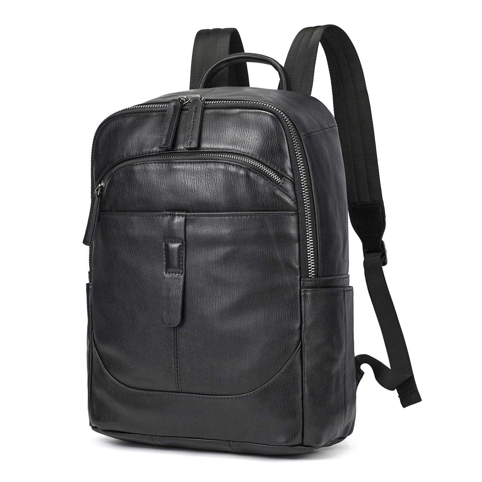 LUUFAN Echtleder-Umhängetasche für Herren, lässiger Rucksack mit mehreren Fächern, Tagesrucksack, 15,6-Zoll-Laptoptasche für Reisen, Business und Outdoor, schwarz