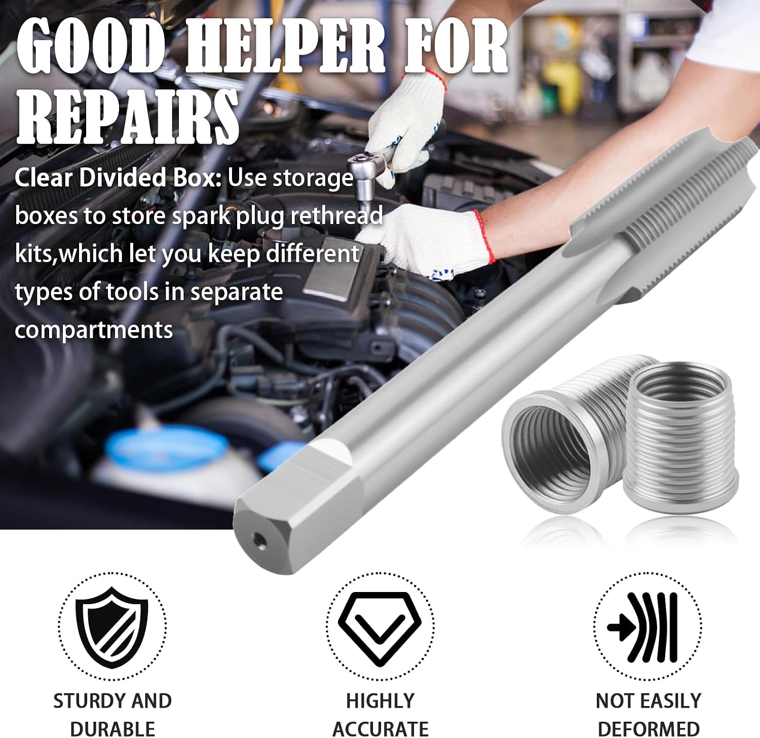Spark Plug Thread Repair Kit with 1PC M12x1.0 Sparks Plugs Tap,Stainless Steel Spark Plug Repair Kit with 10PCS M10x1.0 Threaded Tube,Professional Sparks Plugs Rethread Kits