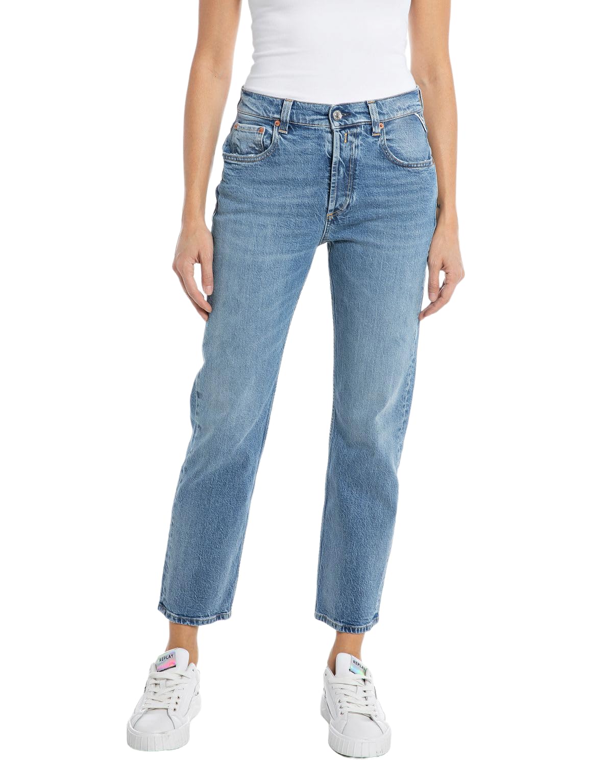 Replay Damen Jeans Maijke Straight-Fit Rose Label aus Comfort Denim, Medium Blue 009 (Blau), 32W / 30L