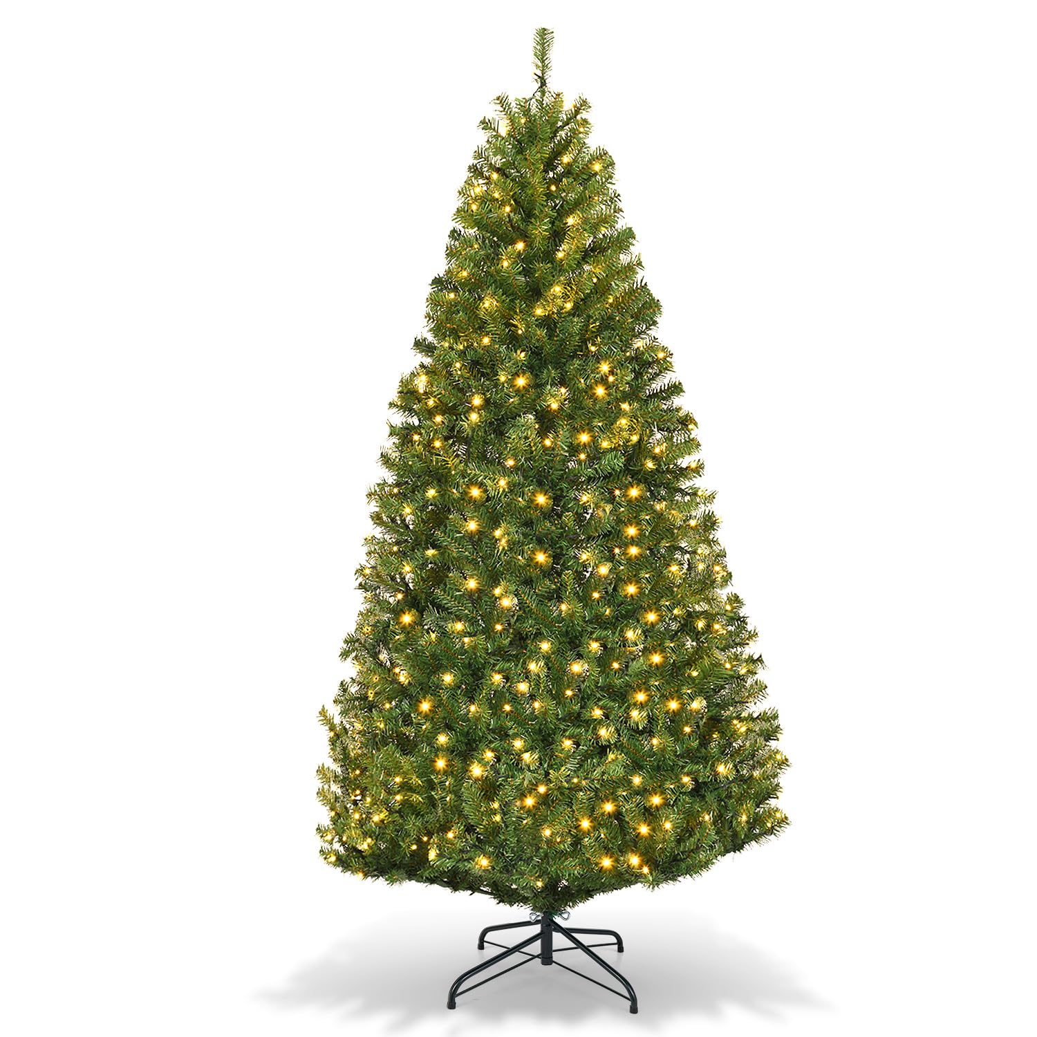 GOPLUS Sapin de Noël Artificiel Lumineux 180 CM, LED Lumière 4 Couleurs et Blanche Chaude, 11 Modes d’Éclairage, Feuilles en PVC, Support en Fer, Vert