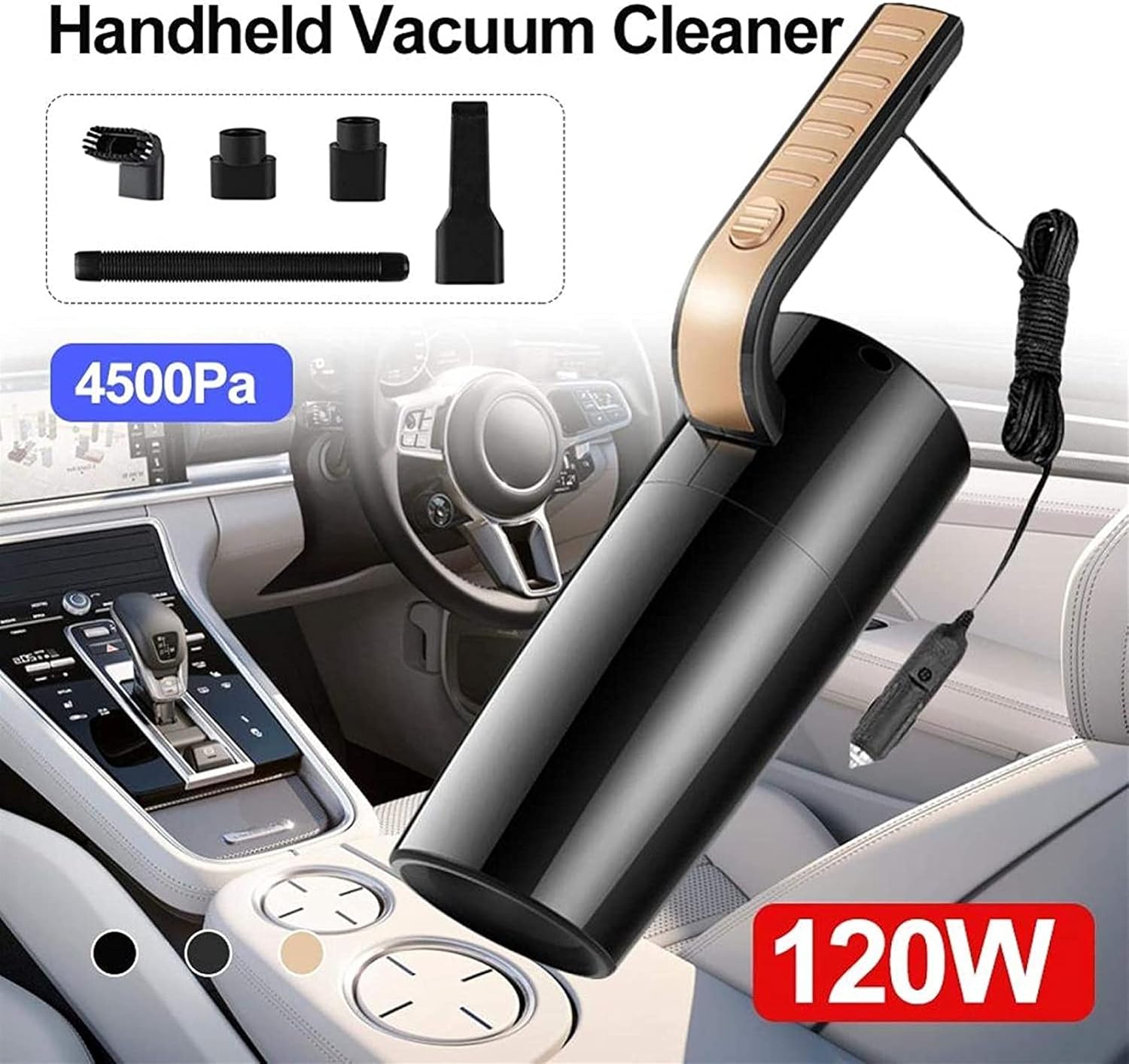 Handheld Vacuum,120W 4500PA Hand Held Vacum Portable Car, Small Mini Light-Weight Vaccuum Cleaner for Pet Hair Carpet Home