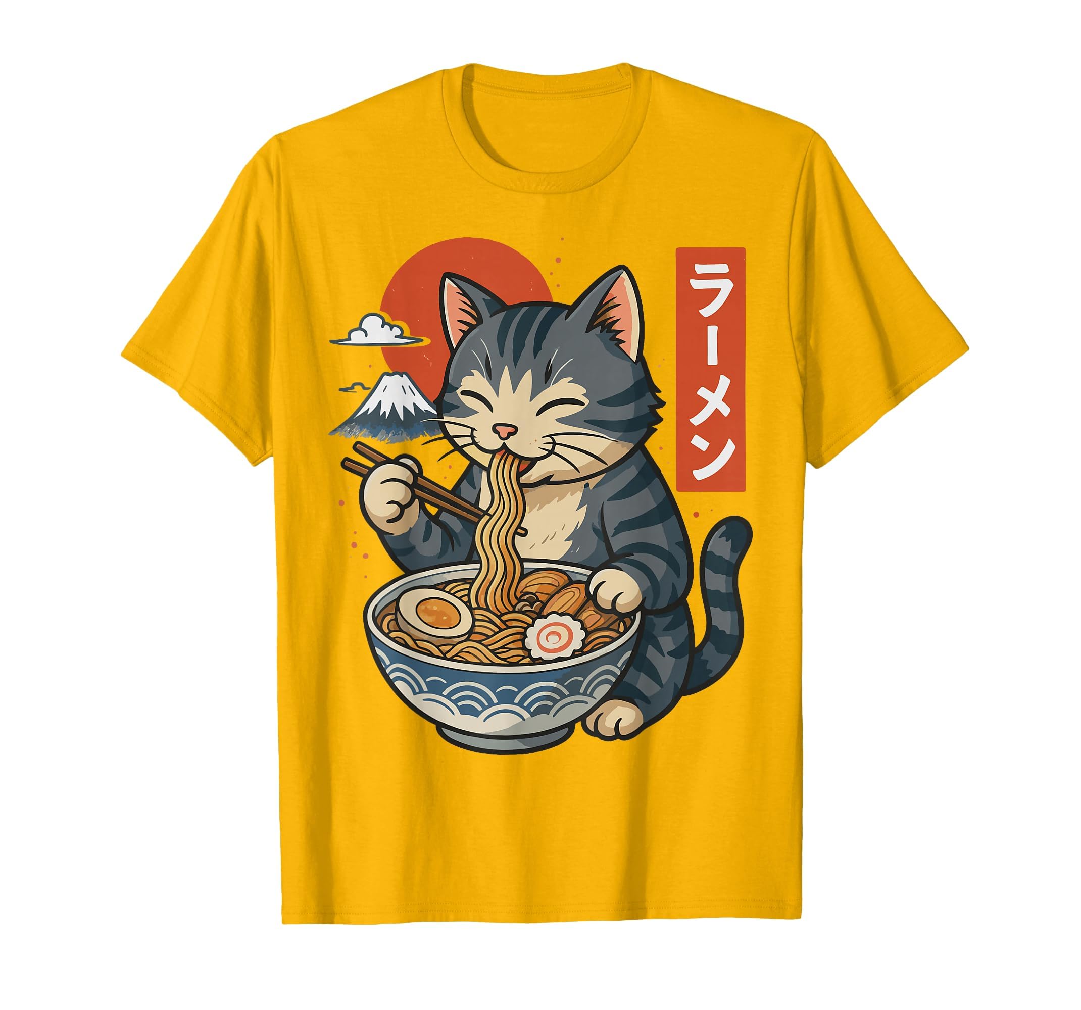 Anime Cat Eating Ramen Retro Kawaii Ramen Cat T-Shirt
