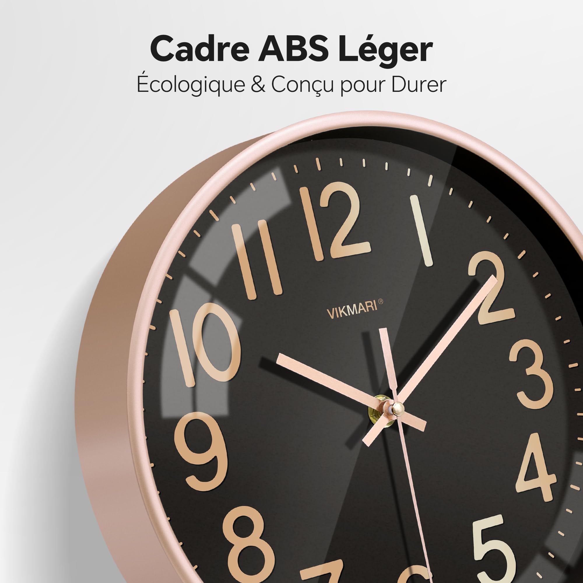 VIKMARI Horloge Murale 30 cm Silencieuse Noir et Doré - Pendule Murale Quartz pour Salon Bureau