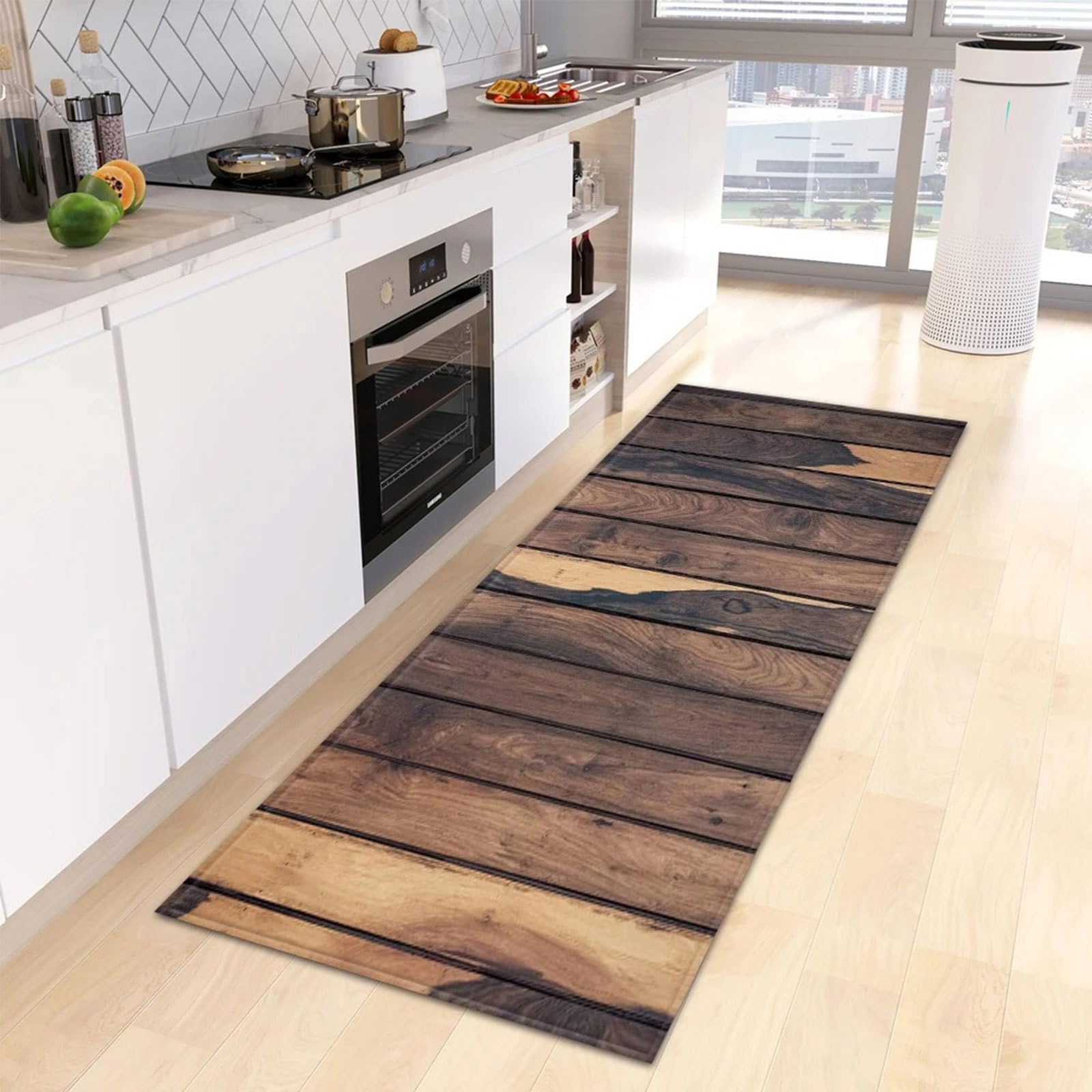 Tapis à motif bois antidérapant salon chambre cuisine flowereyes