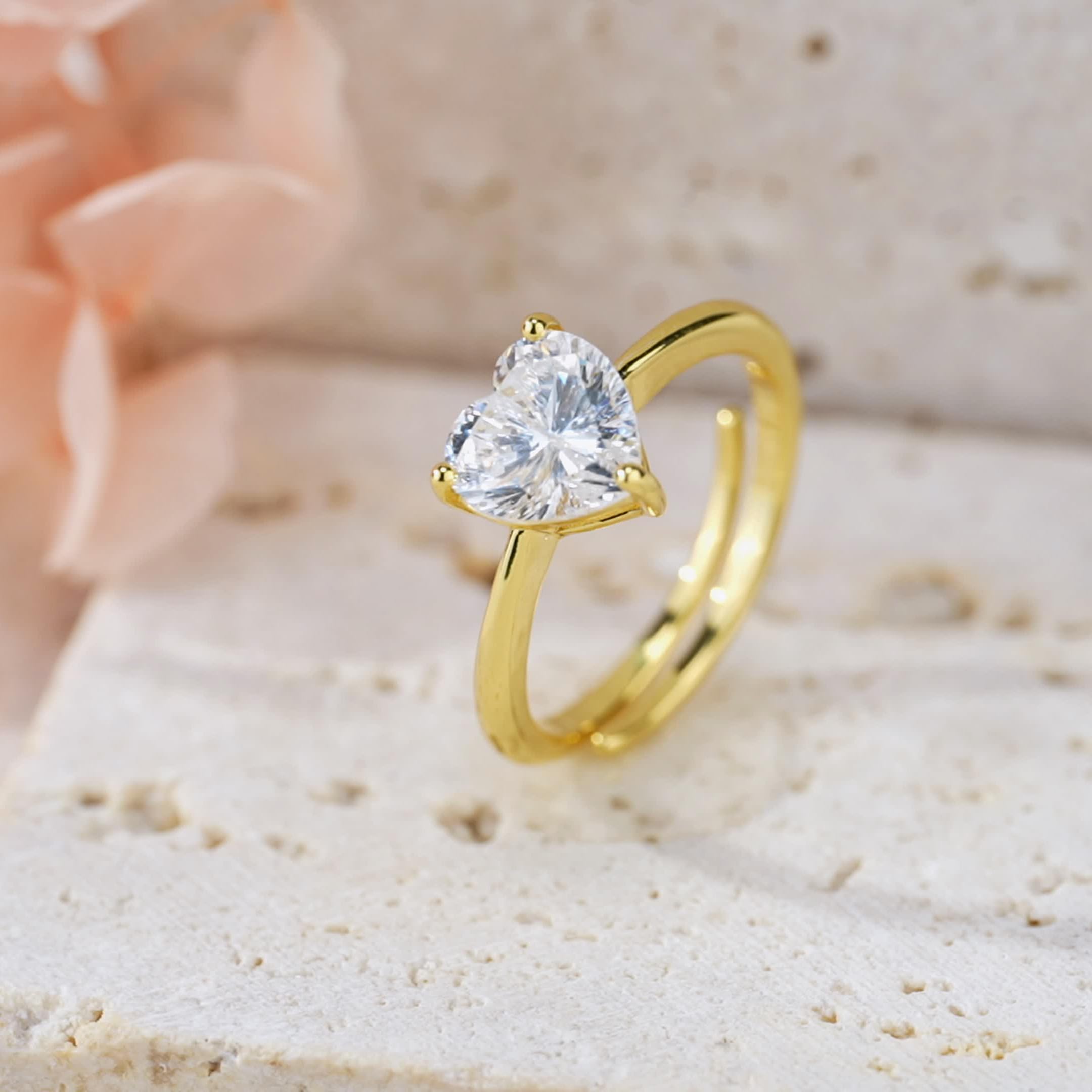 Sterling Silver Heart Embrace Engagement Ring, Solitaire with Adjustable Band