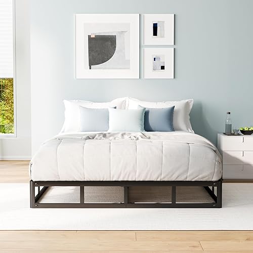 Bednowitz Somier de caja King de metal de perfil bajo de 5 pulgadas con funda de cama de tela antideslizante, base de cama resistente con estructura